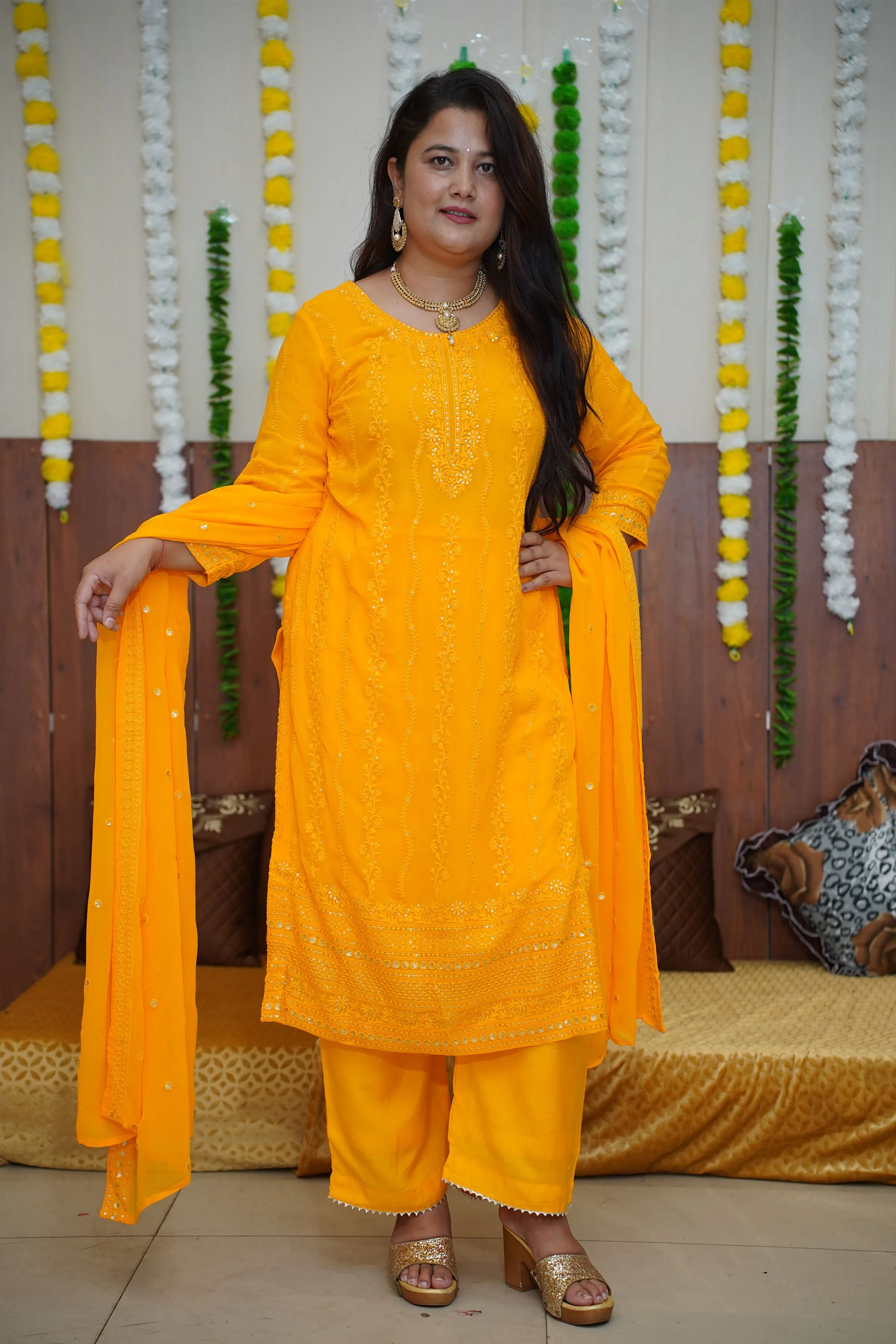 Haldi Yellow Sequined Fancy Suit