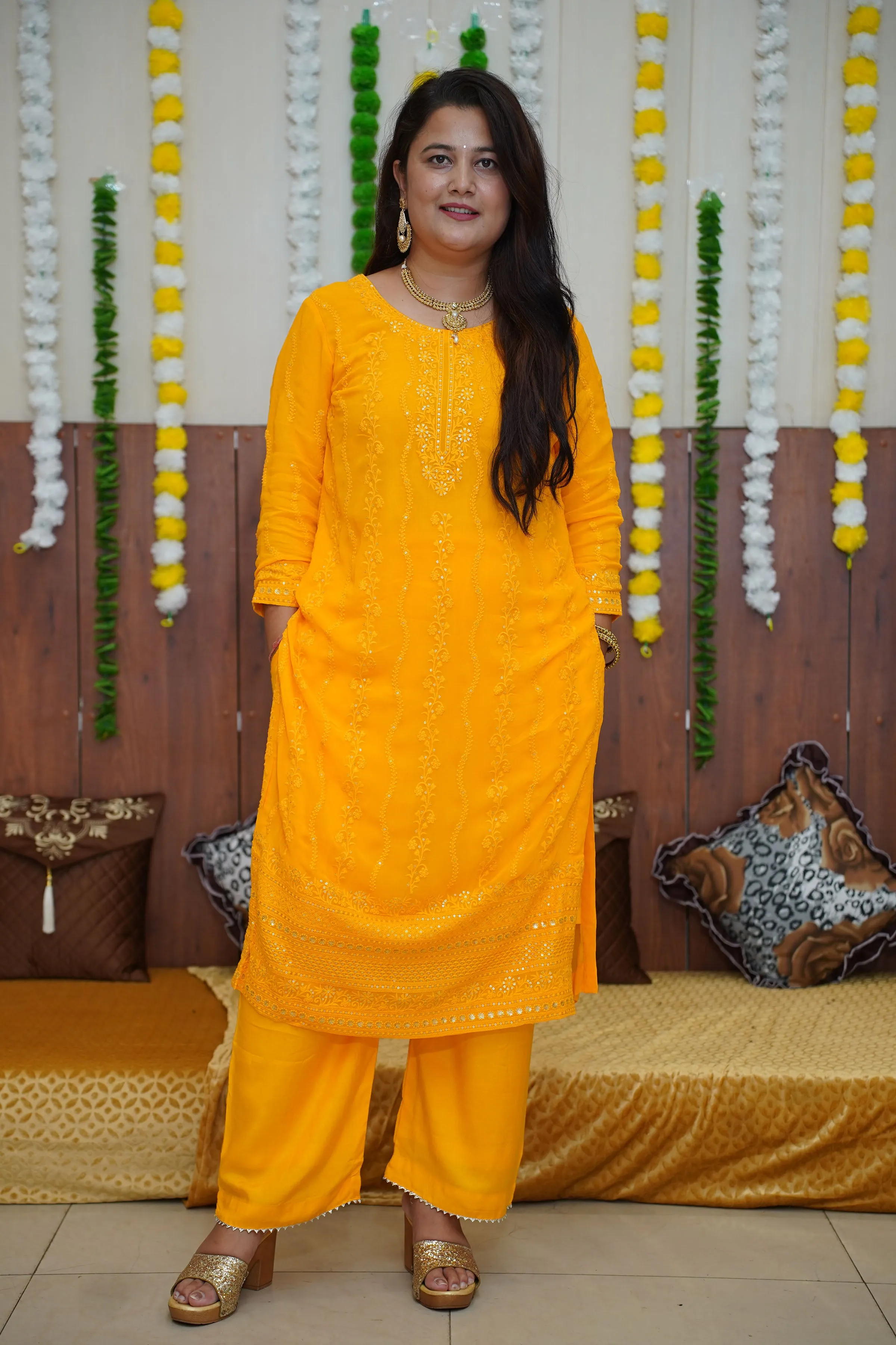 Haldi Yellow Sequined Fancy Suit