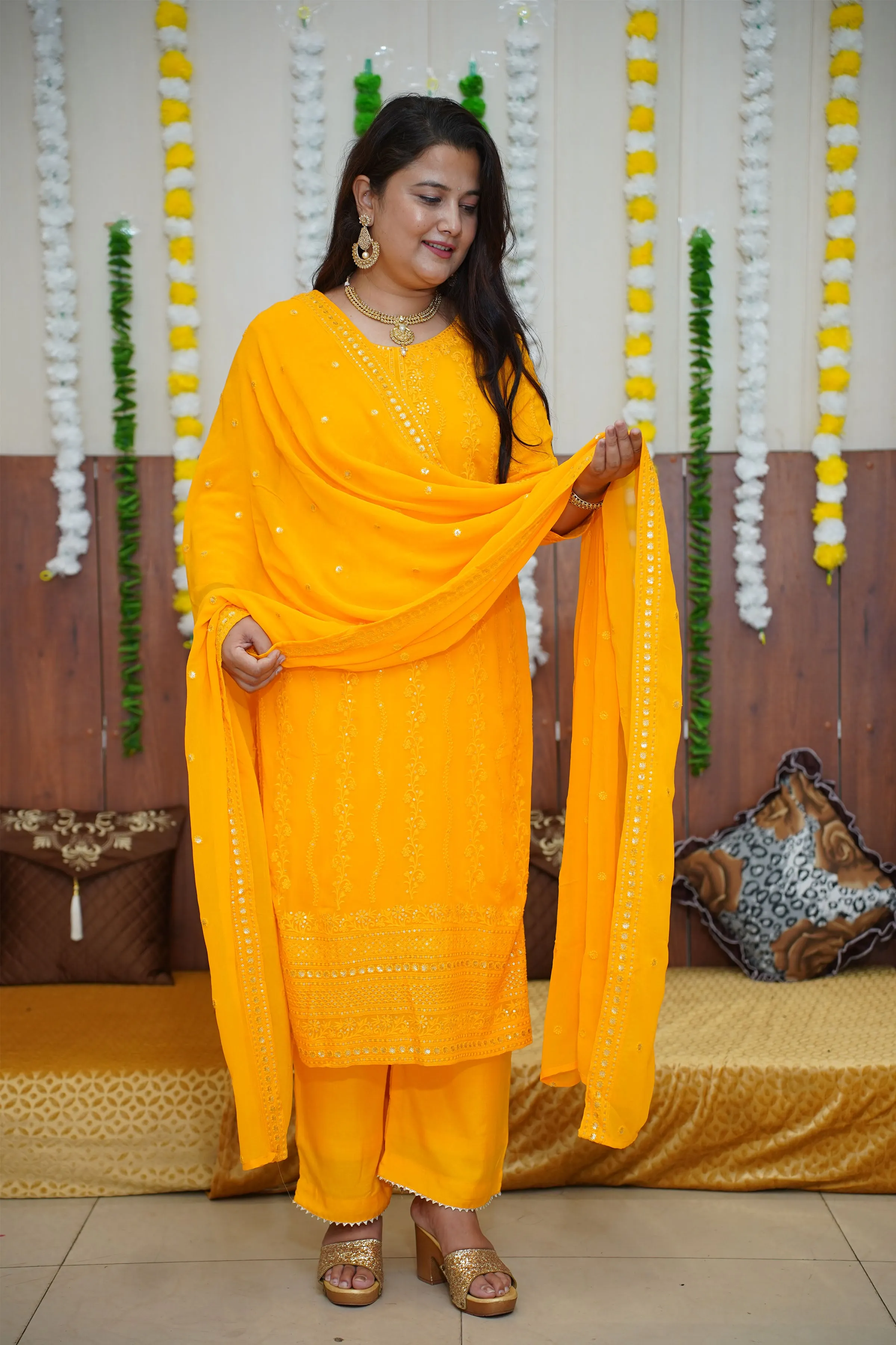 Haldi Yellow Sequined Fancy Suit