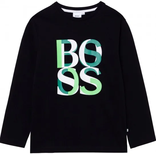 Hugo Boss Kids Long Sleeve Tee Printed Logo Mini Me Black J25L65-09B