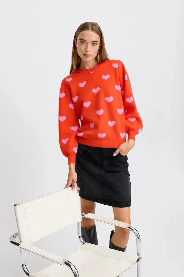 ICHI Brielle Red & Superpink Knitted Pullover