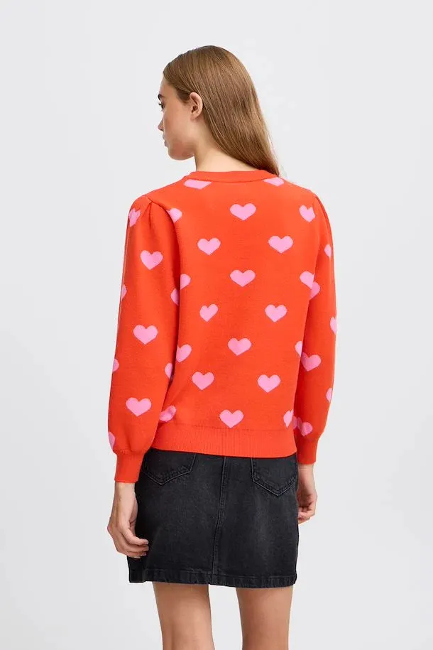 ICHI Brielle Red & Superpink Knitted Pullover