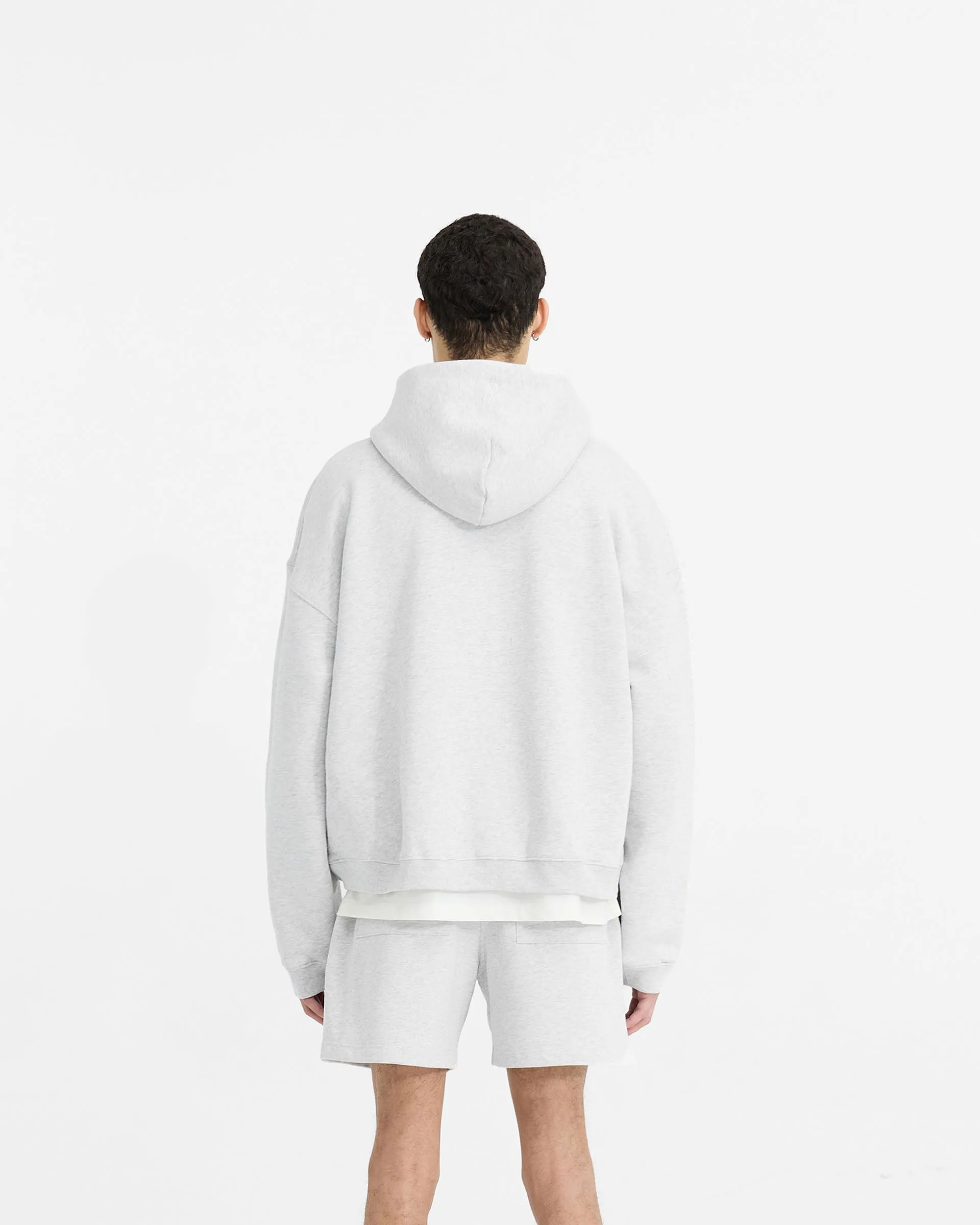 Initial Boxy Zip Through Hoodie - Ice Grey Marl