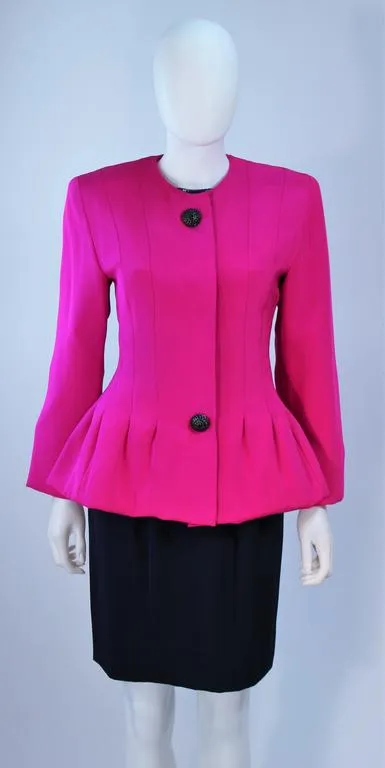 JACQUELINE DE RIBES Silk Magenta Skirt Suit Size 6