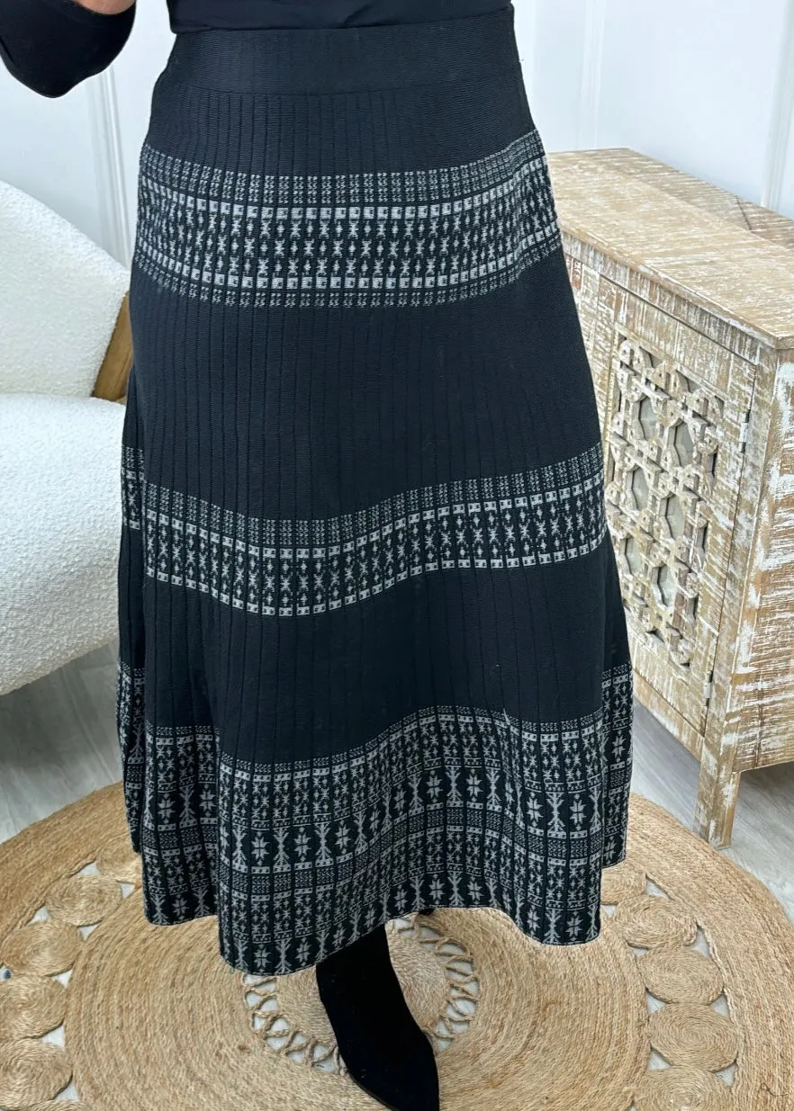 Josefin Black Border Print Midi Skirt