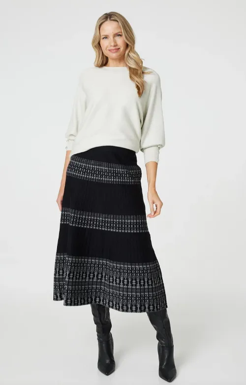 Josefin Black Border Print Midi Skirt