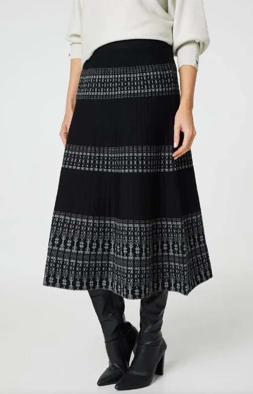 Josefin Black Border Print Midi Skirt