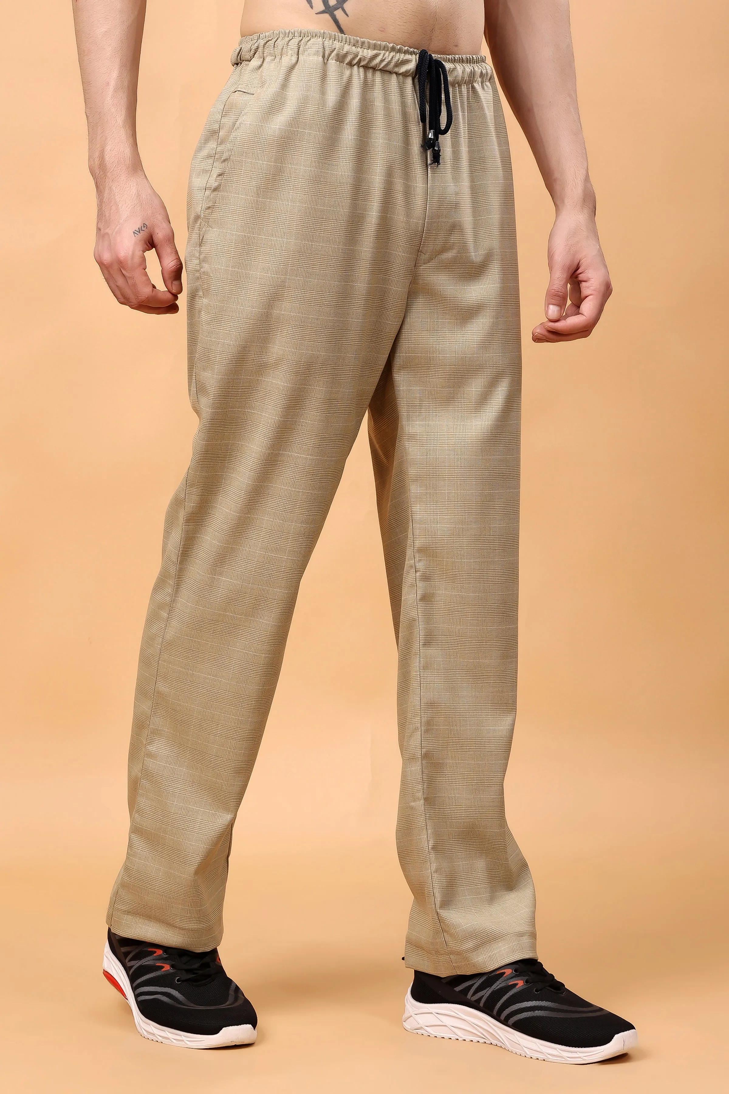 Khaki Checked Stretch Cargo