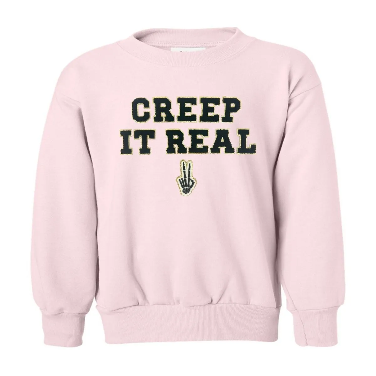 Kids 'Creep It Real' Letter Patch Crewneck Sweatshirt