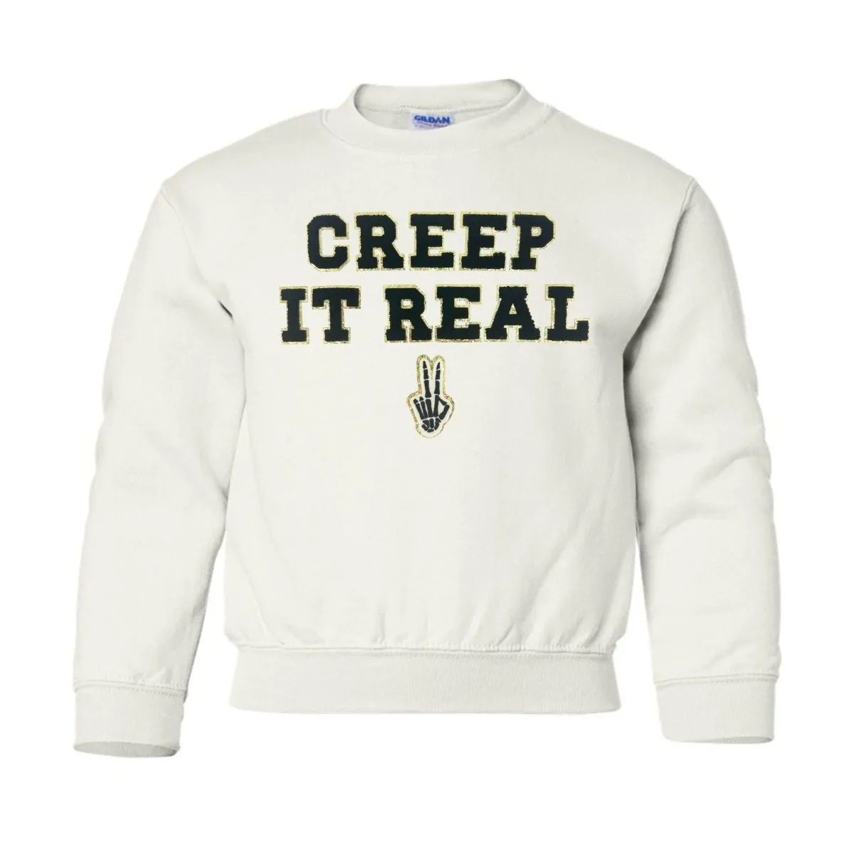 Kids 'Creep It Real' Letter Patch Crewneck Sweatshirt