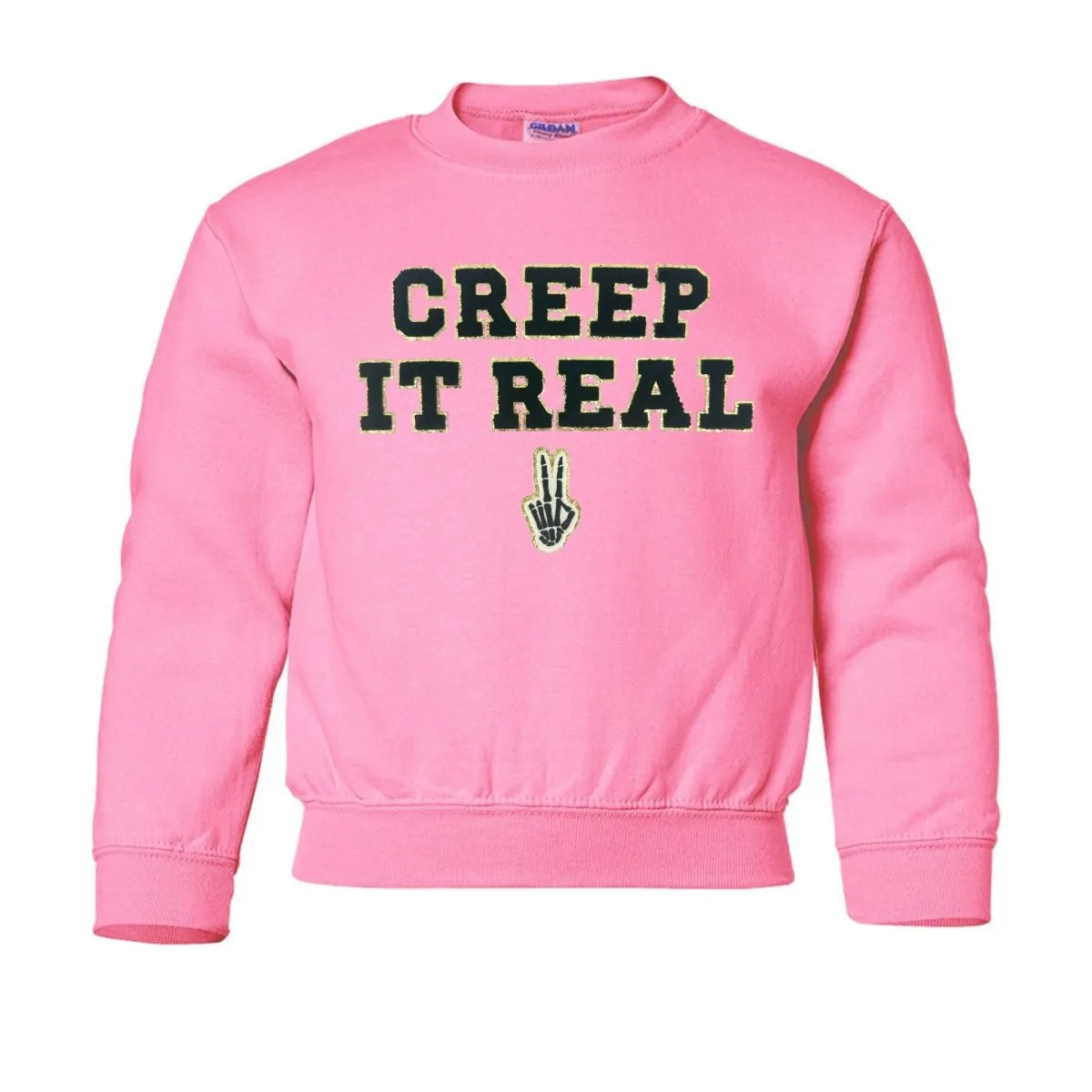 Kids 'Creep It Real' Letter Patch Crewneck Sweatshirt