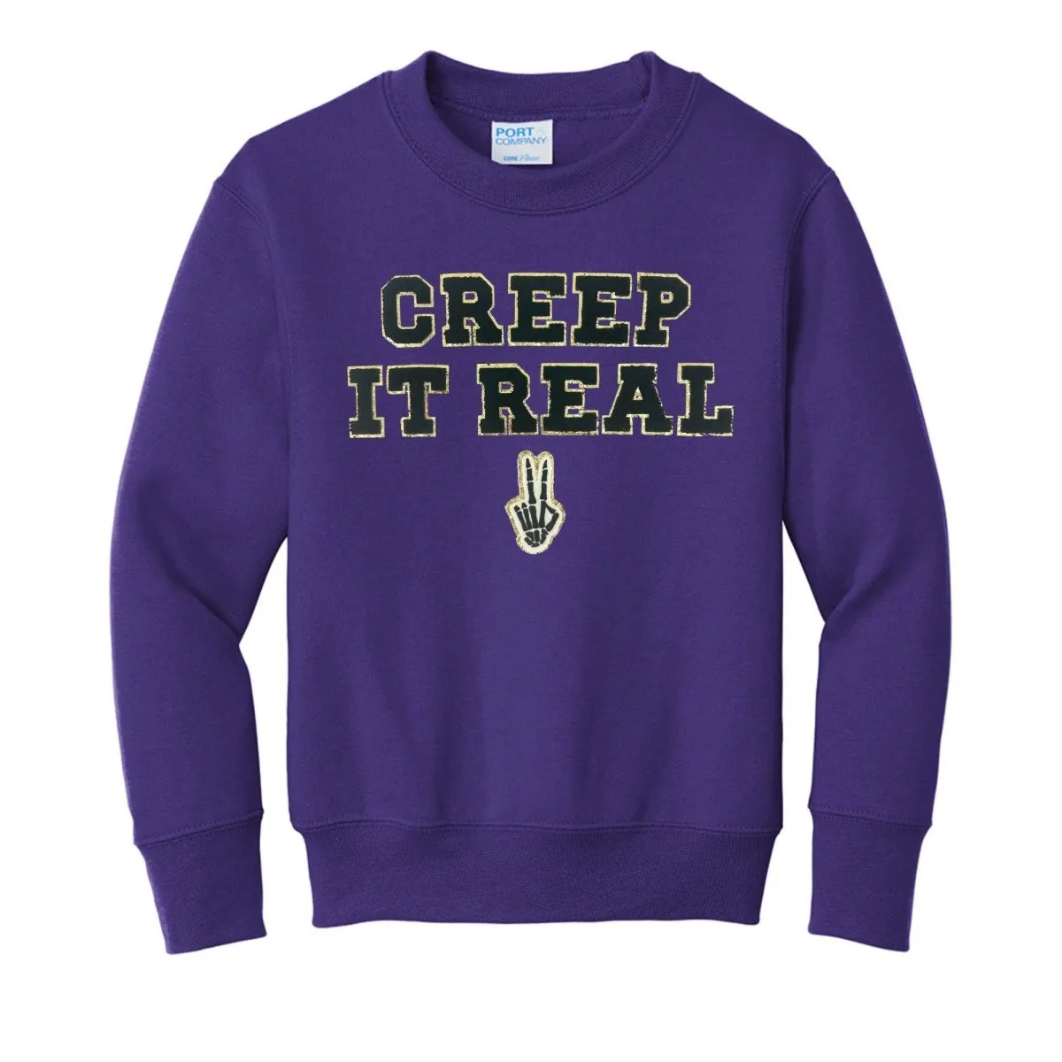 Kids 'Creep It Real' Letter Patch Crewneck Sweatshirt