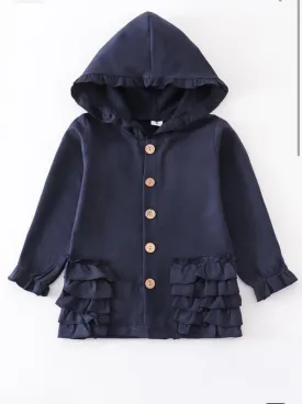 Kids navy ruffle hoodie