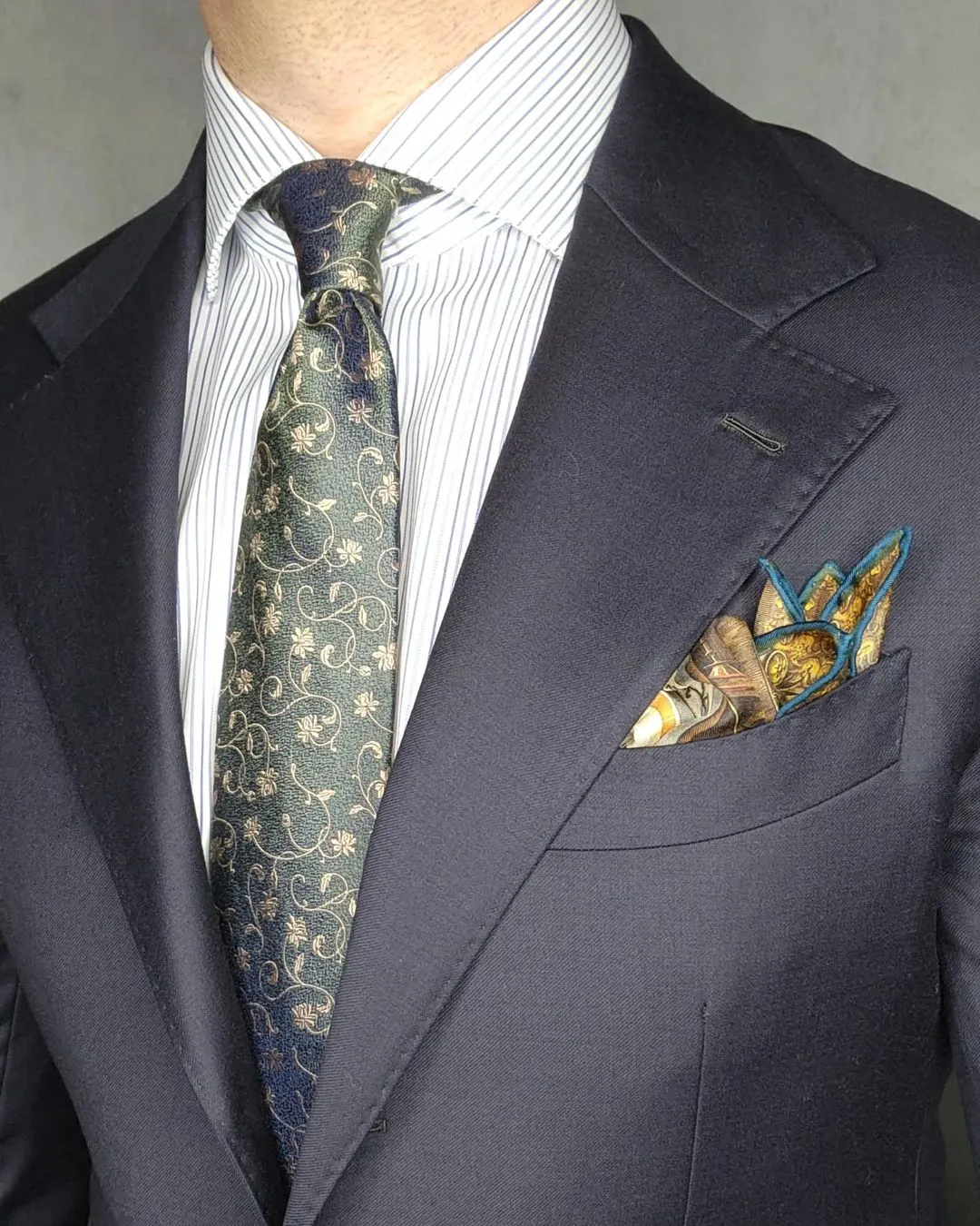 Kingsbury Floral Silk Tie, Olive Green / Gold