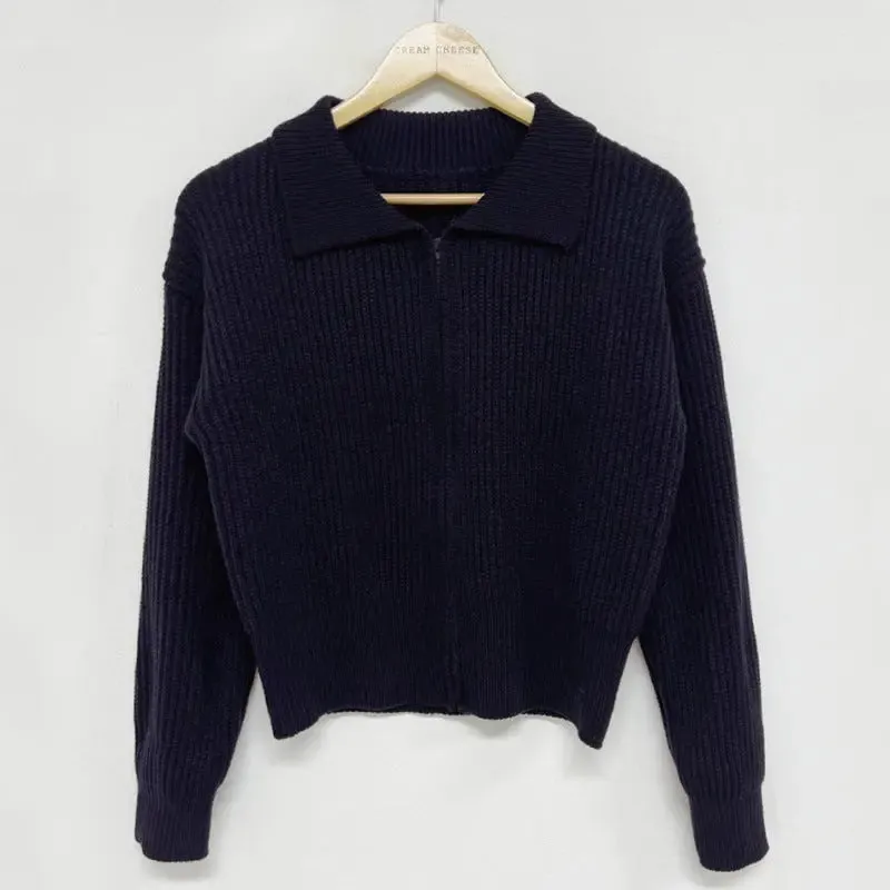 Lapel Zipper Casual Versatile Sweater Coat