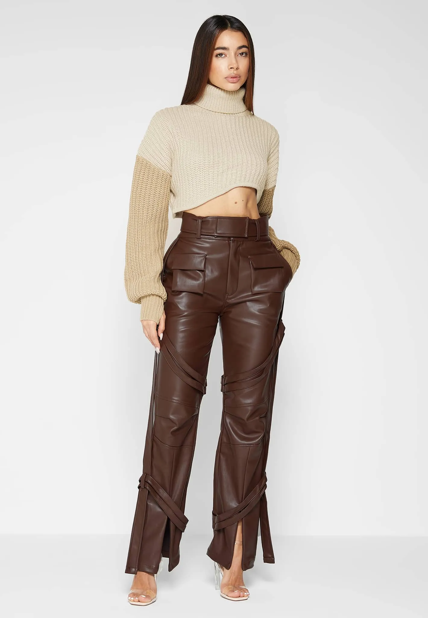 Leather Carpenter Cargo Trousers - Brown