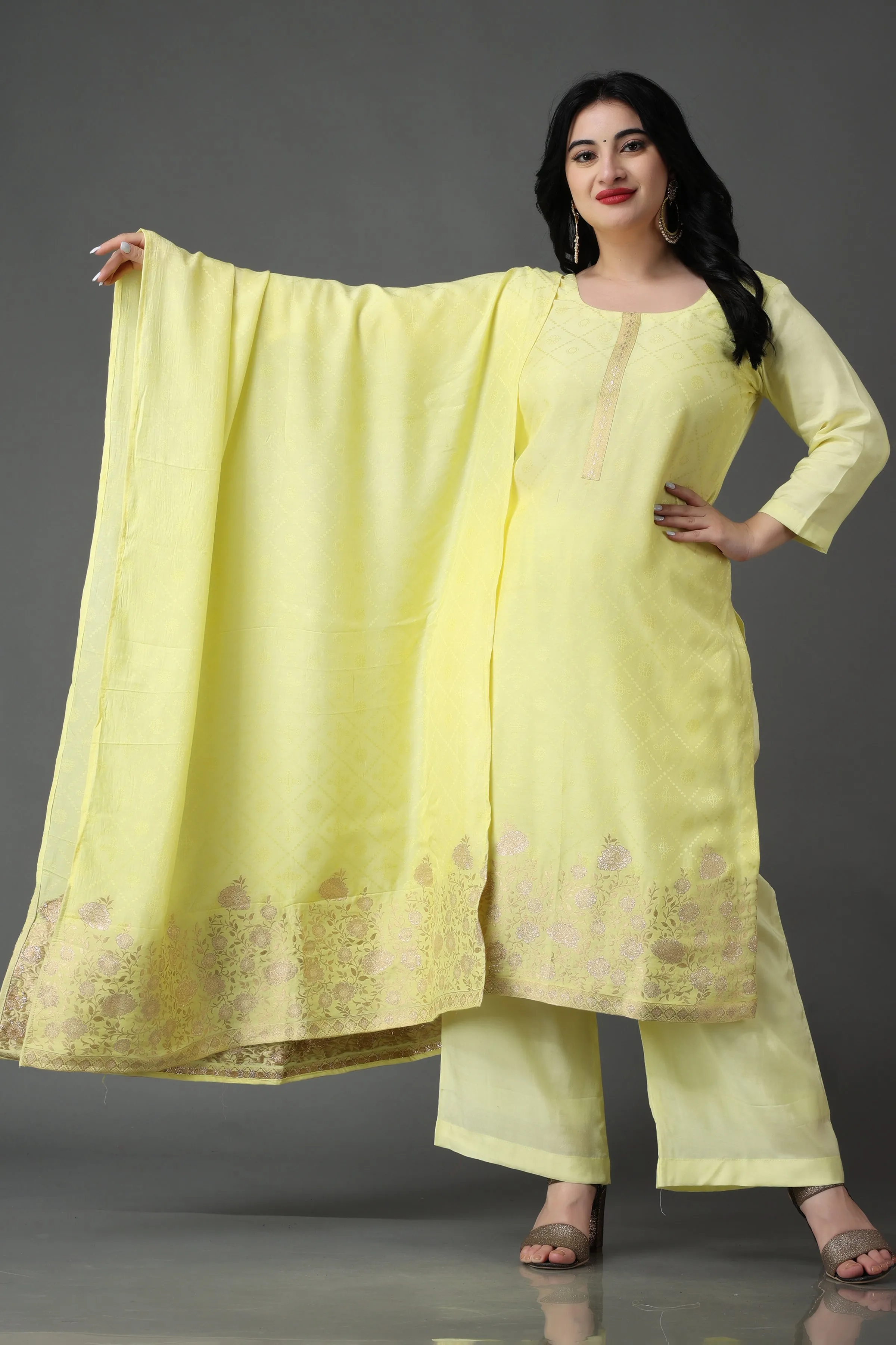 Lemon Icing Fancy Muslin Suit