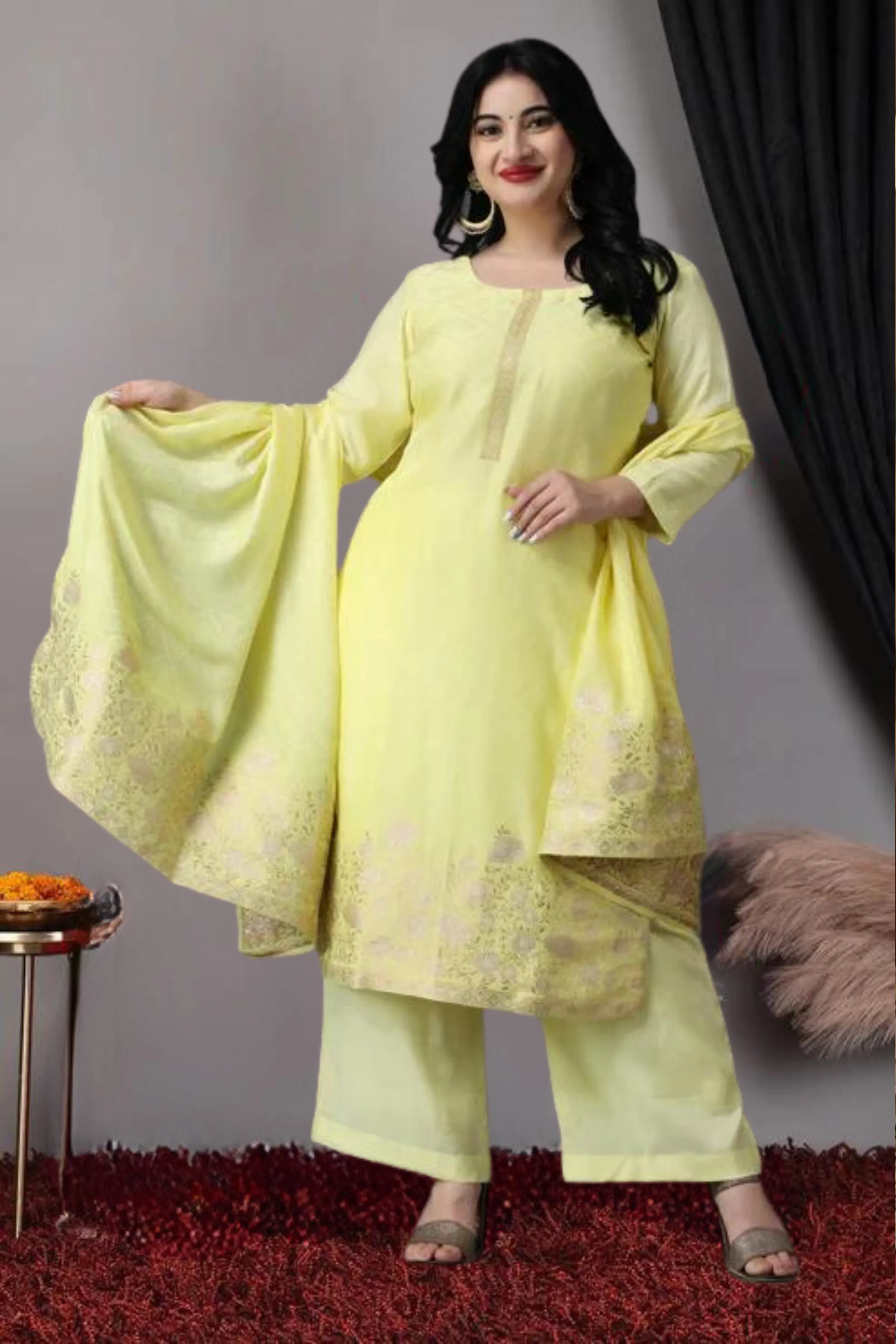 Lemon Icing Fancy Muslin Suit