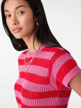 Lexi Stripe Crochet Jumper in Magenta and Red