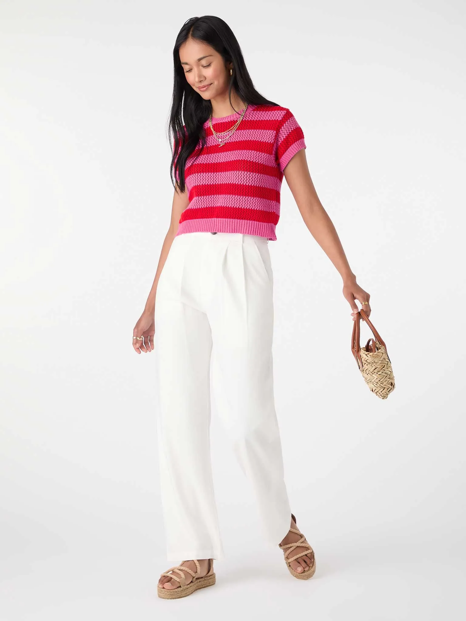 Lexi Stripe Crochet Jumper in Magenta and Red