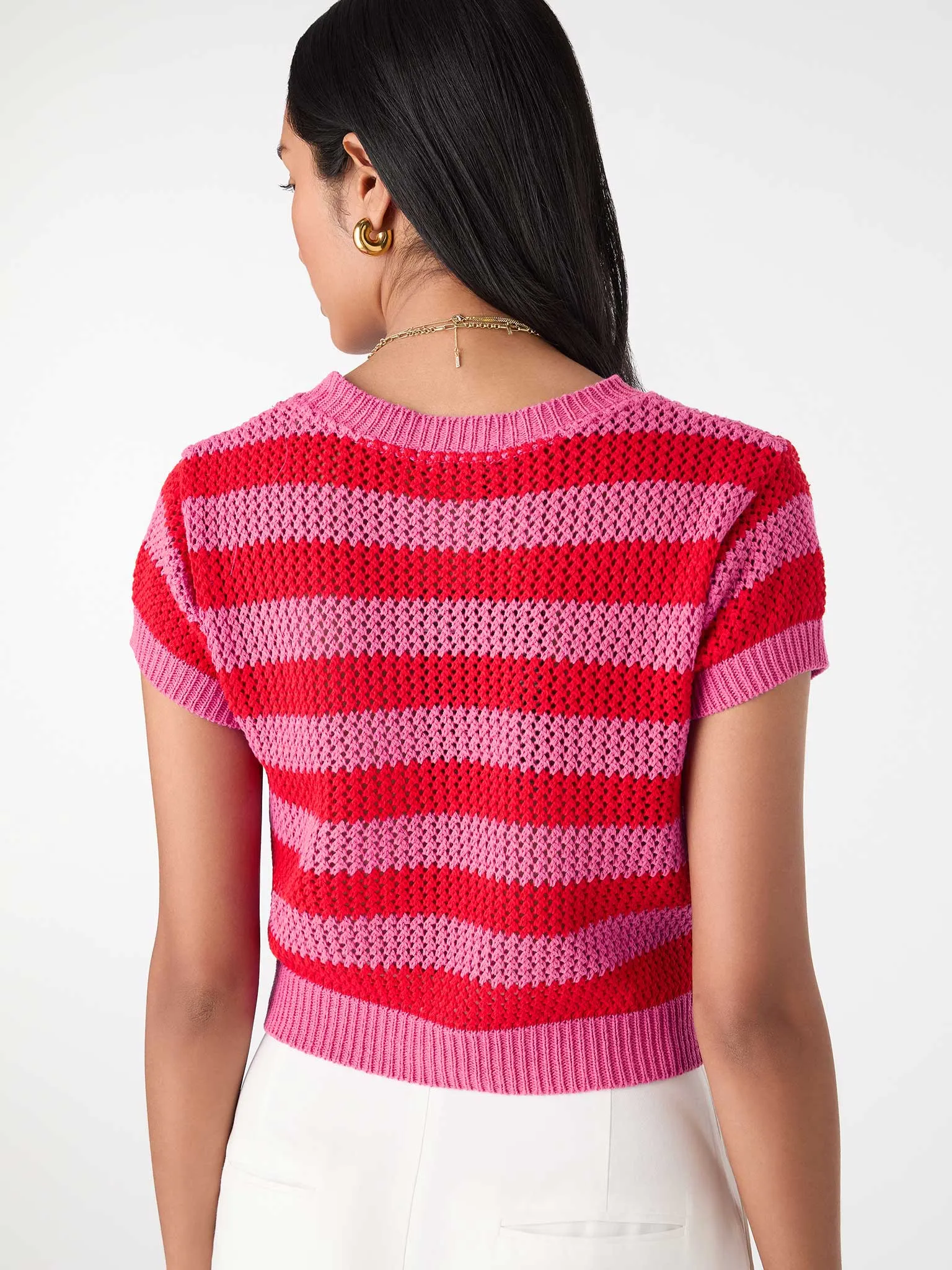 Lexi Stripe Crochet Jumper in Magenta and Red