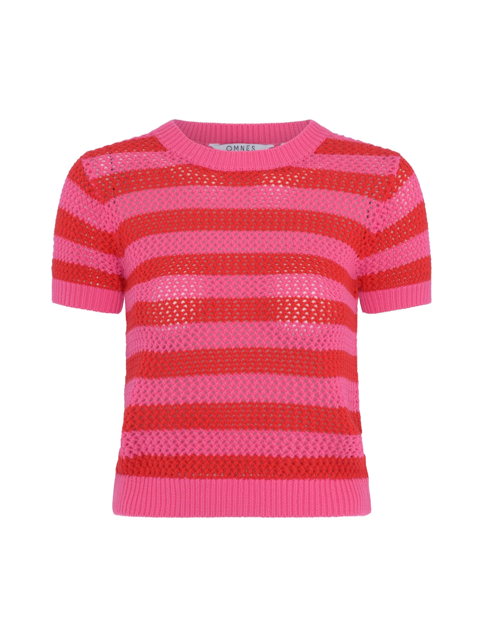 Lexi Stripe Crochet Jumper in Magenta and Red