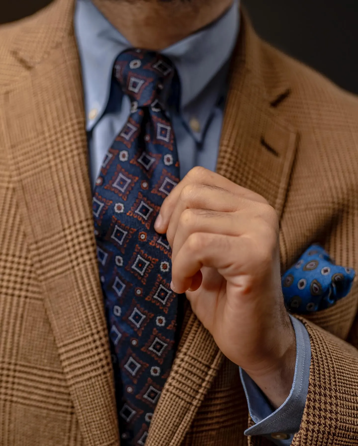 Lexington Foulard Silk Tie, Navy / Brown / White