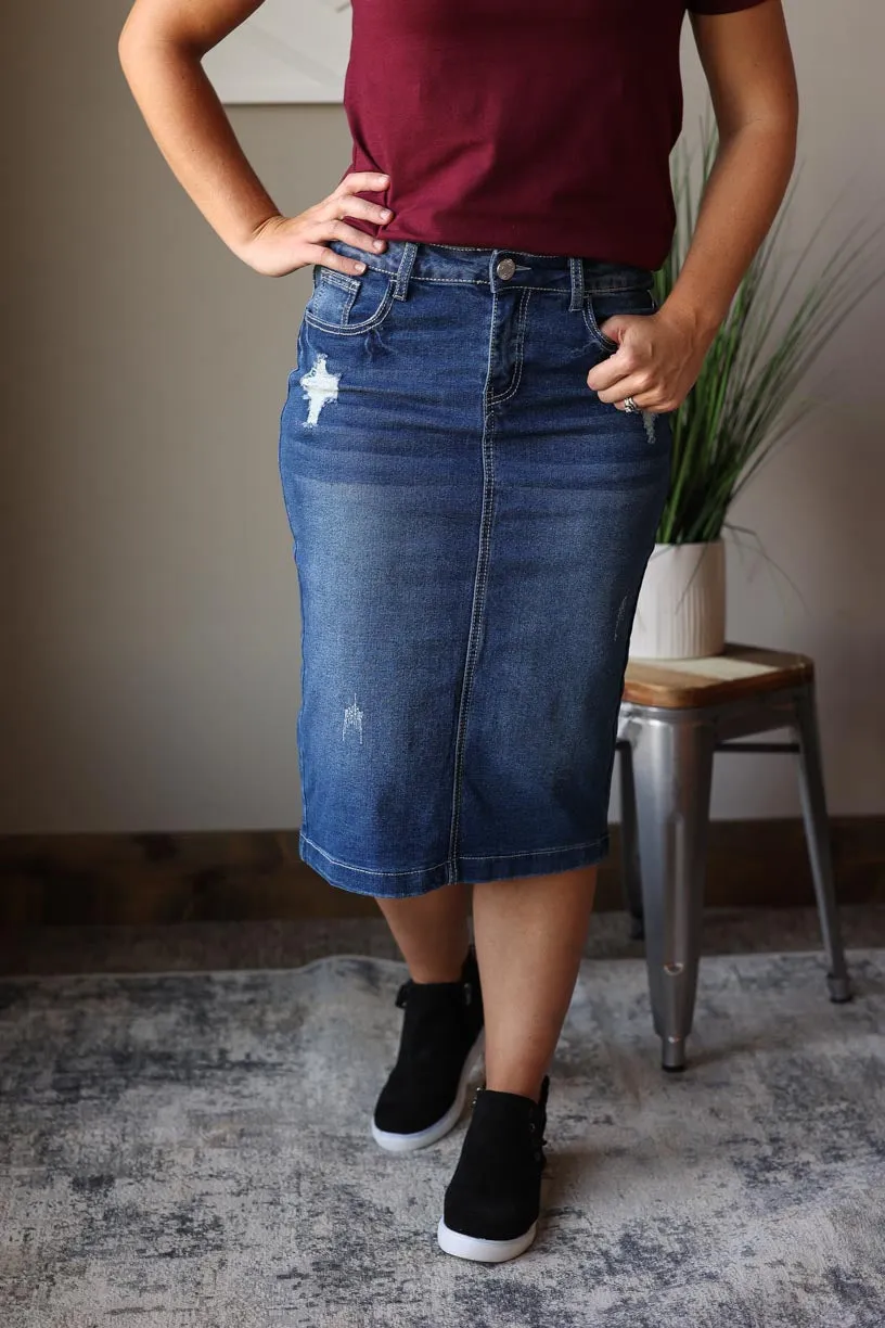 Lily White Stitching Denim Skirt