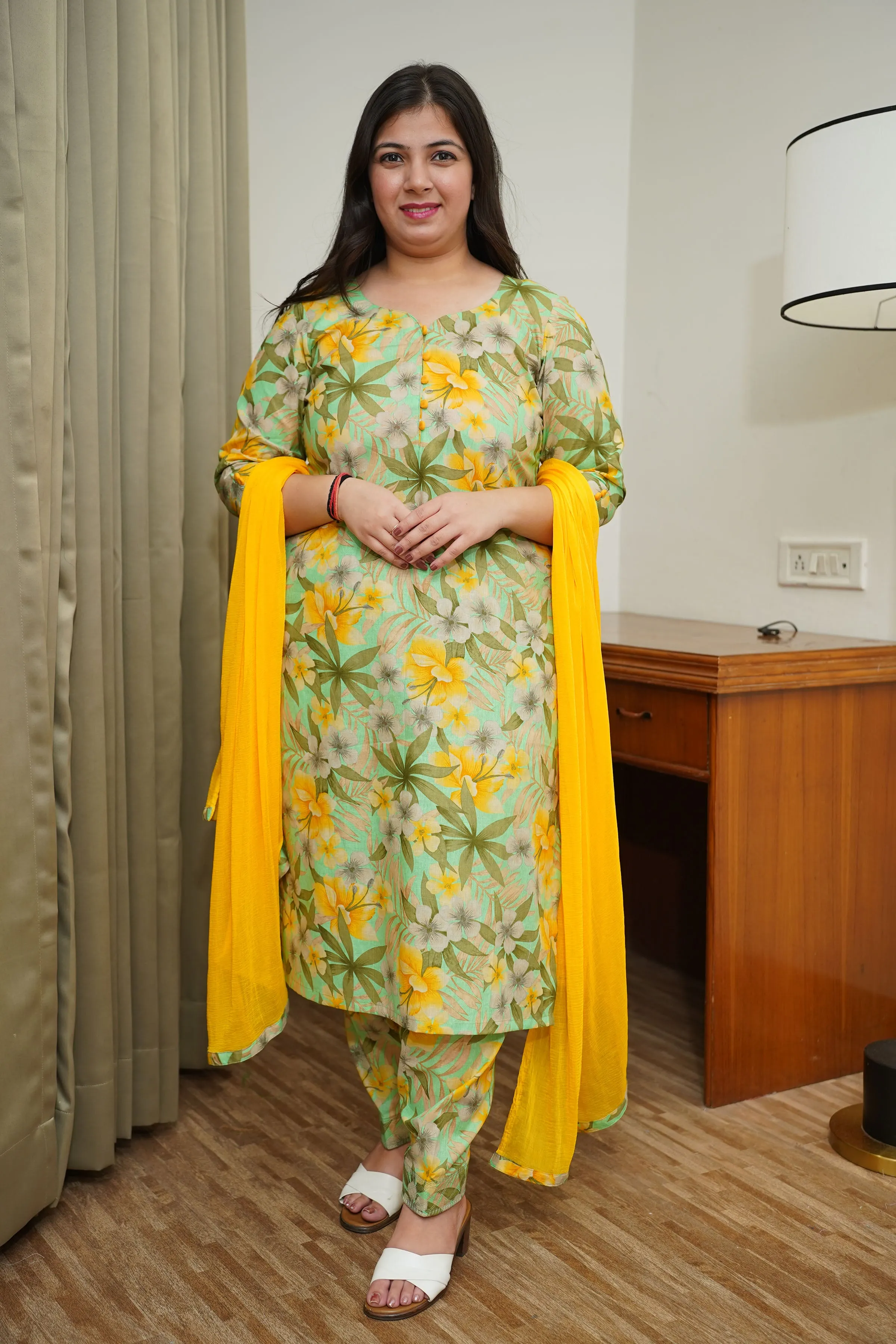 Lime Green Floral Salwar Suit