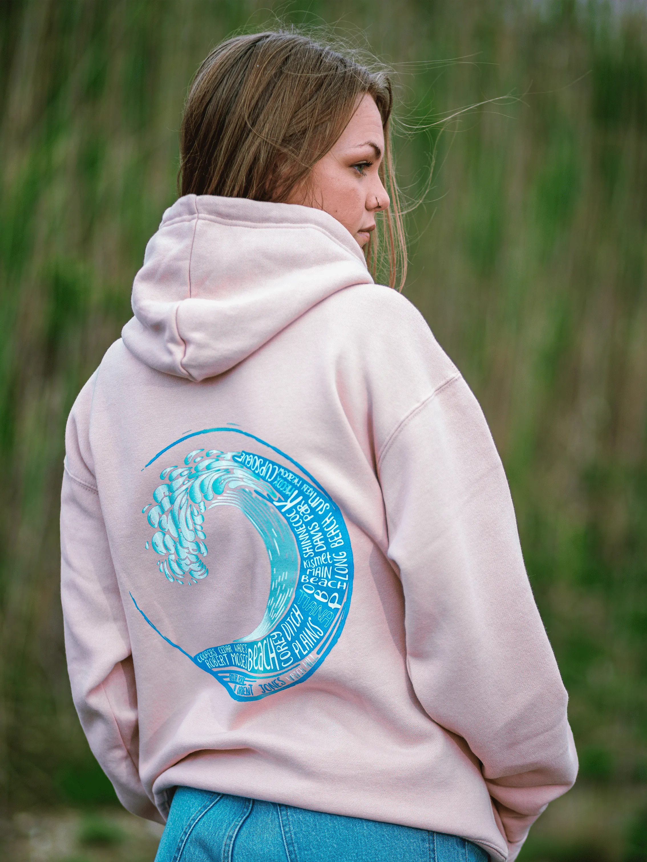 Long Island Strong Beach Wave Hoodie (Salty Pink)