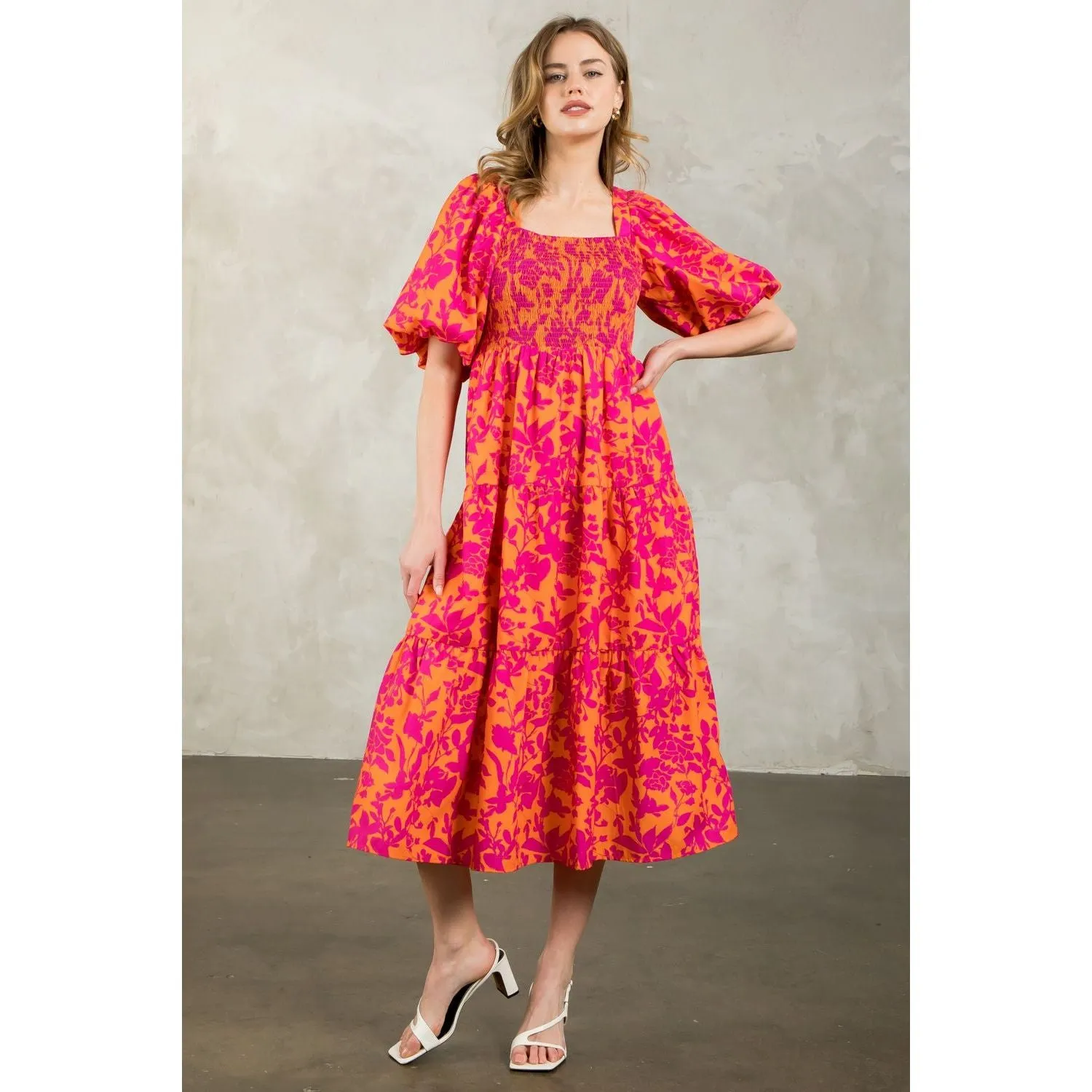 Loretta Puff Sleeve Tiered Print THML Dress