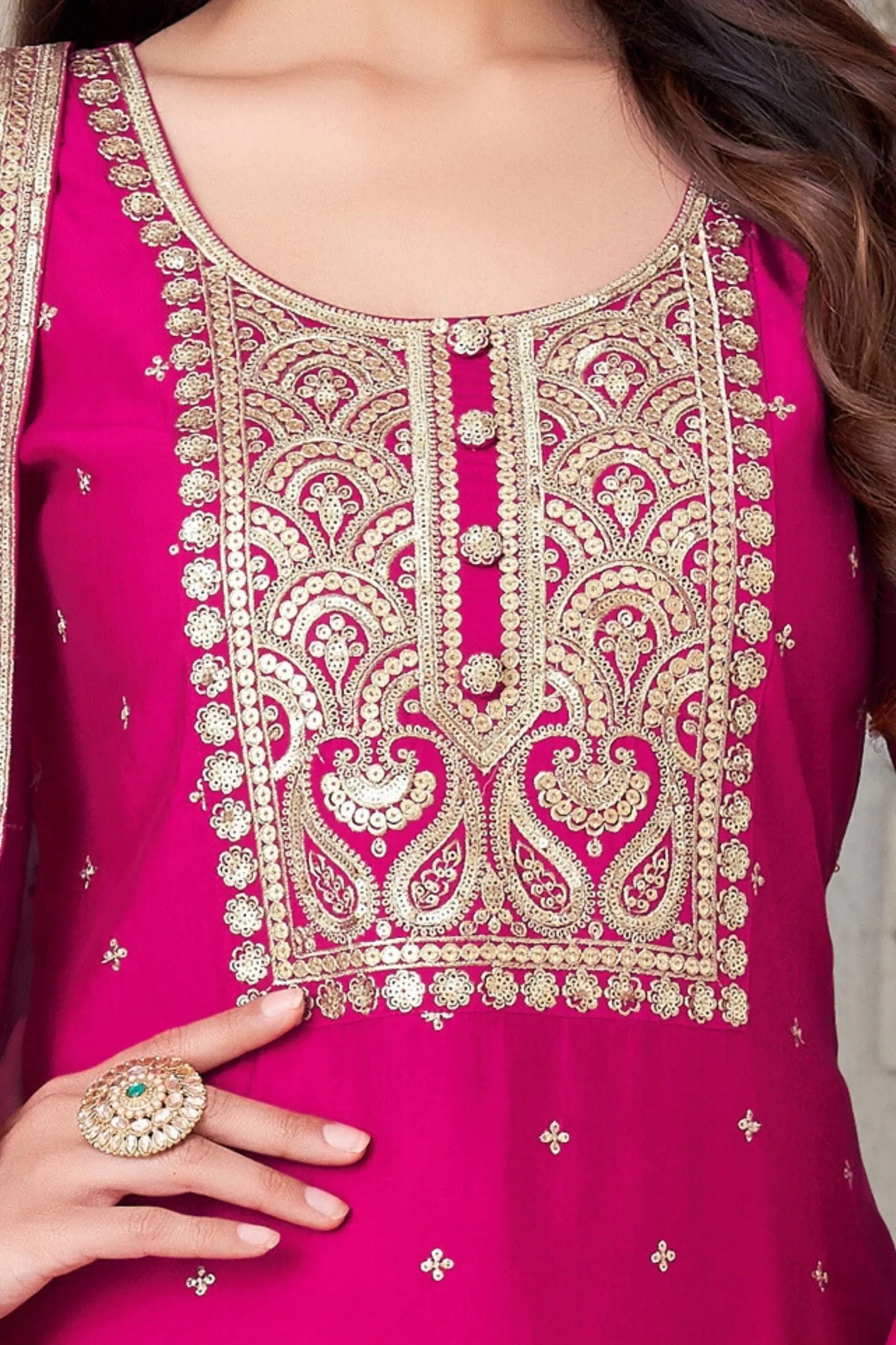 Magenta Zari and Sequins work Straight Cut Salwar Suit