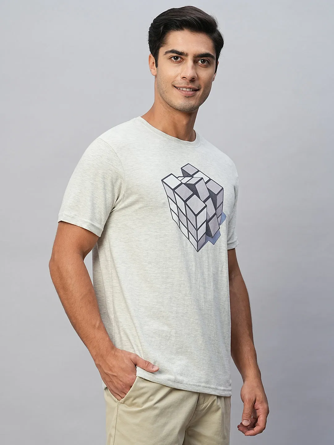 Men's Ecru Cotton Regular Fit Tshirt