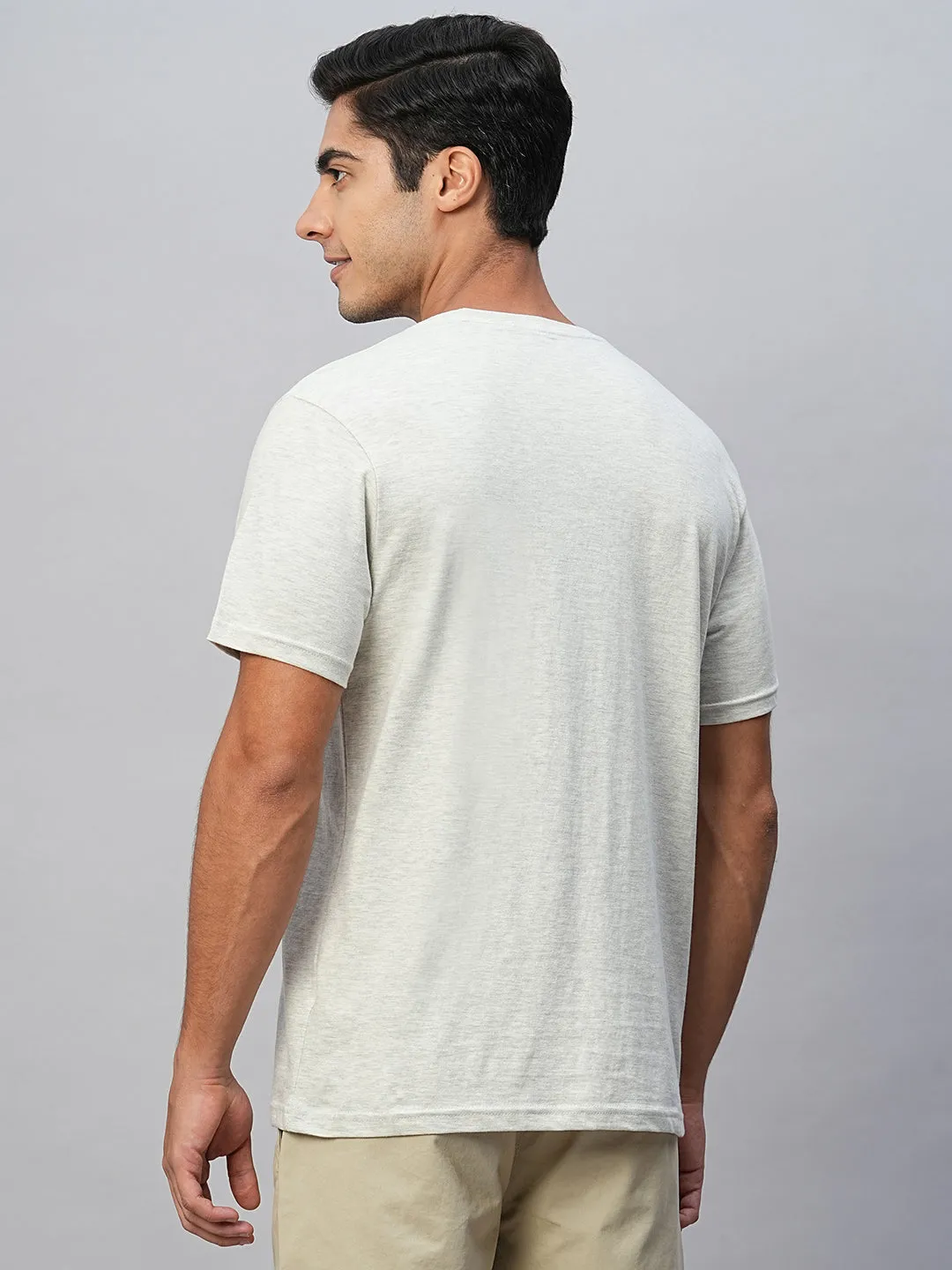 Men's Ecru Cotton Regular Fit Tshirt