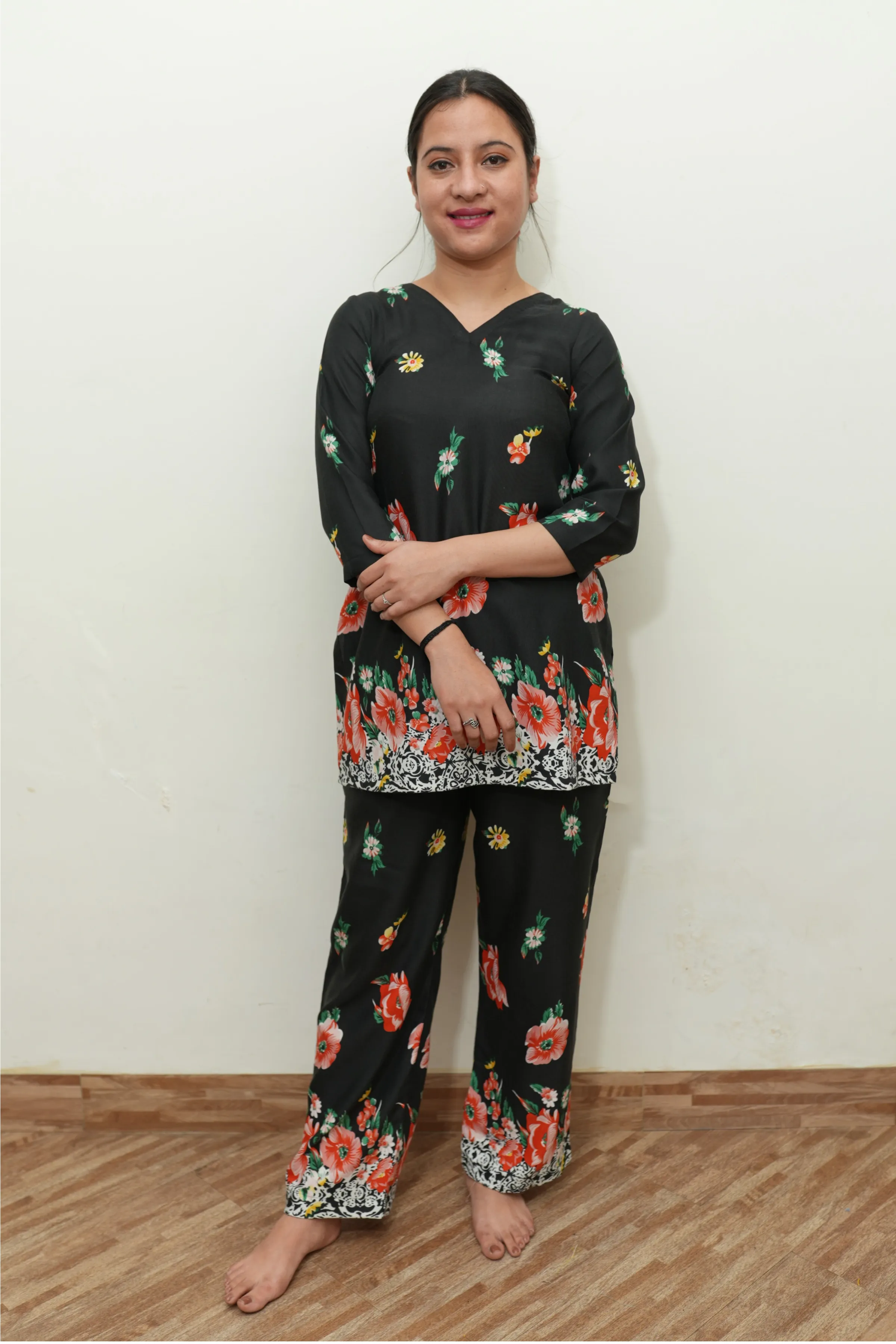 Midnight Garden Rayon Night Suit