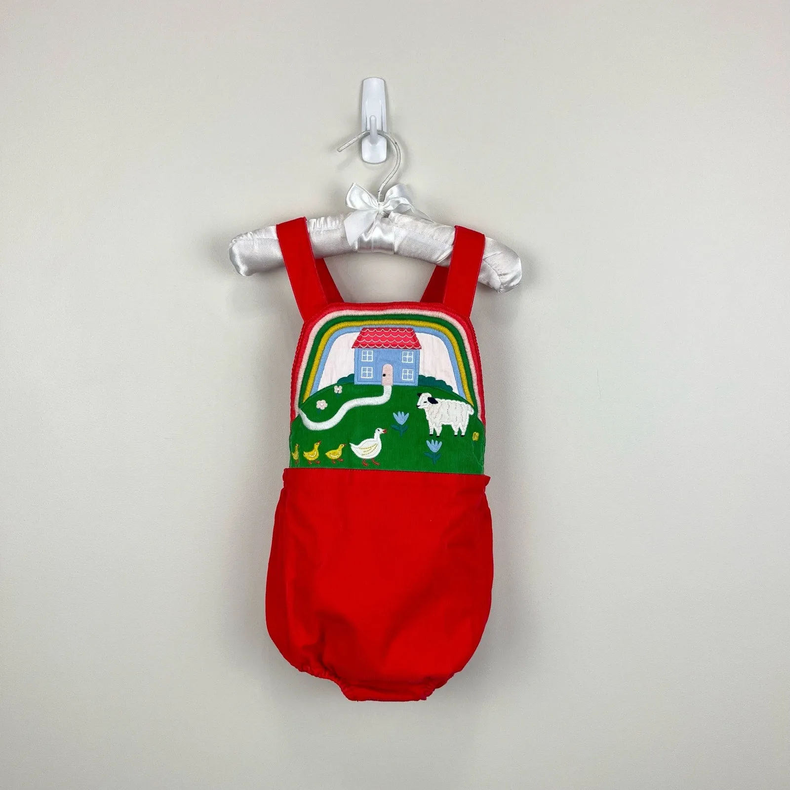 Mini Boden Applique Bib Romper Strawberry Tart Scene 18-24 Months NWT