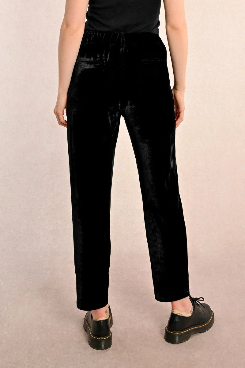 Molly Bracken Black Velvet Tapered Leg Trousers