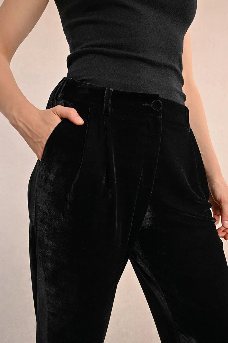 Molly Bracken Black Velvet Tapered Leg Trousers