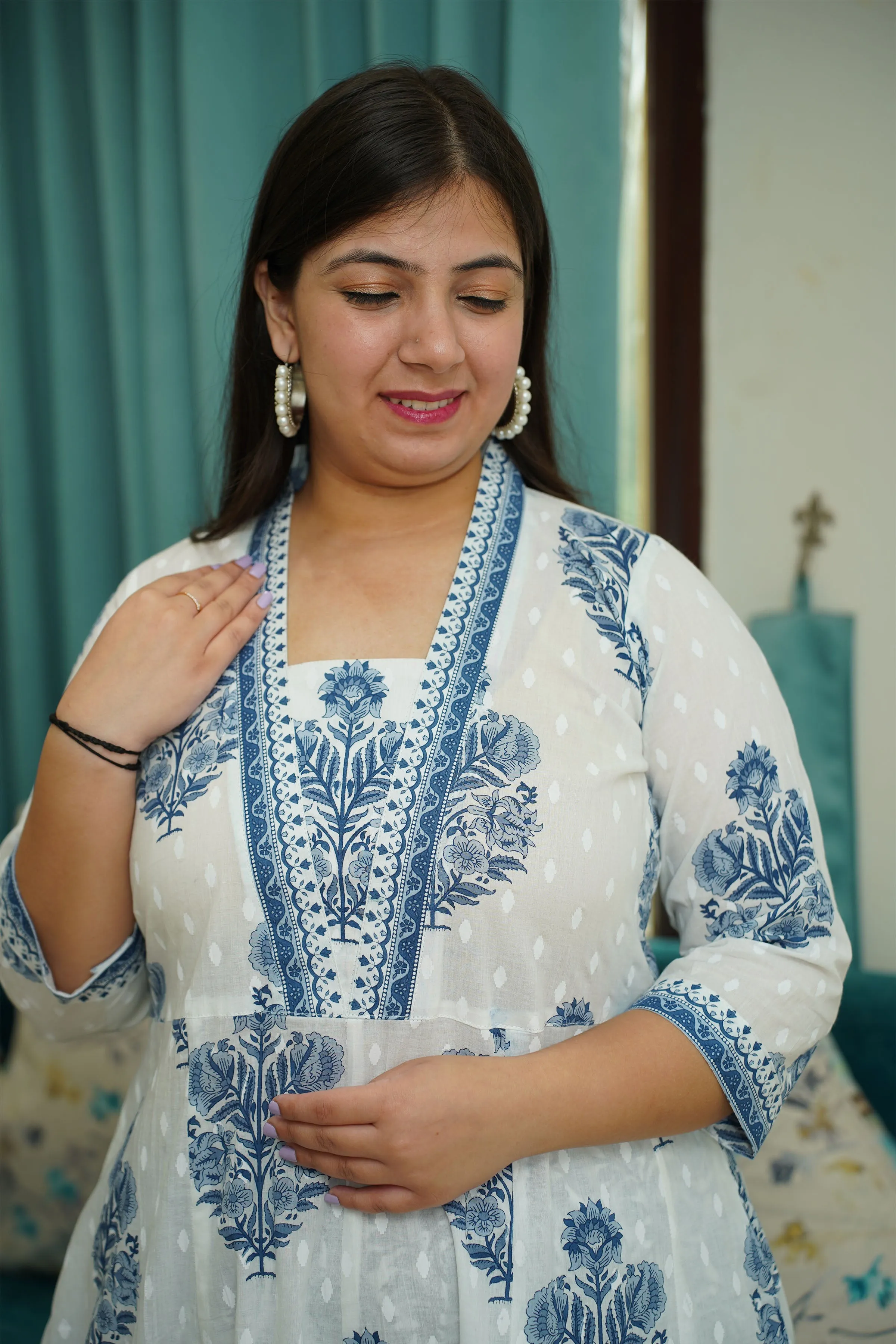 Moonlit Indigo Cotton Anarkali Set