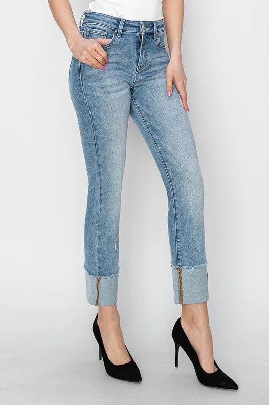 MORGAN HIGH RISE CUFFED SLIM STRAIGHT LEG JEANS