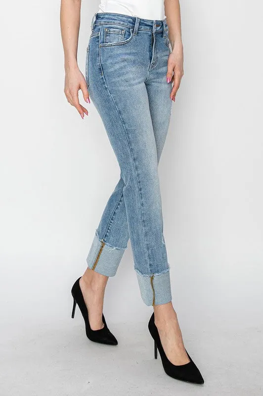 MORGAN HIGH RISE CUFFED SLIM STRAIGHT LEG JEANS