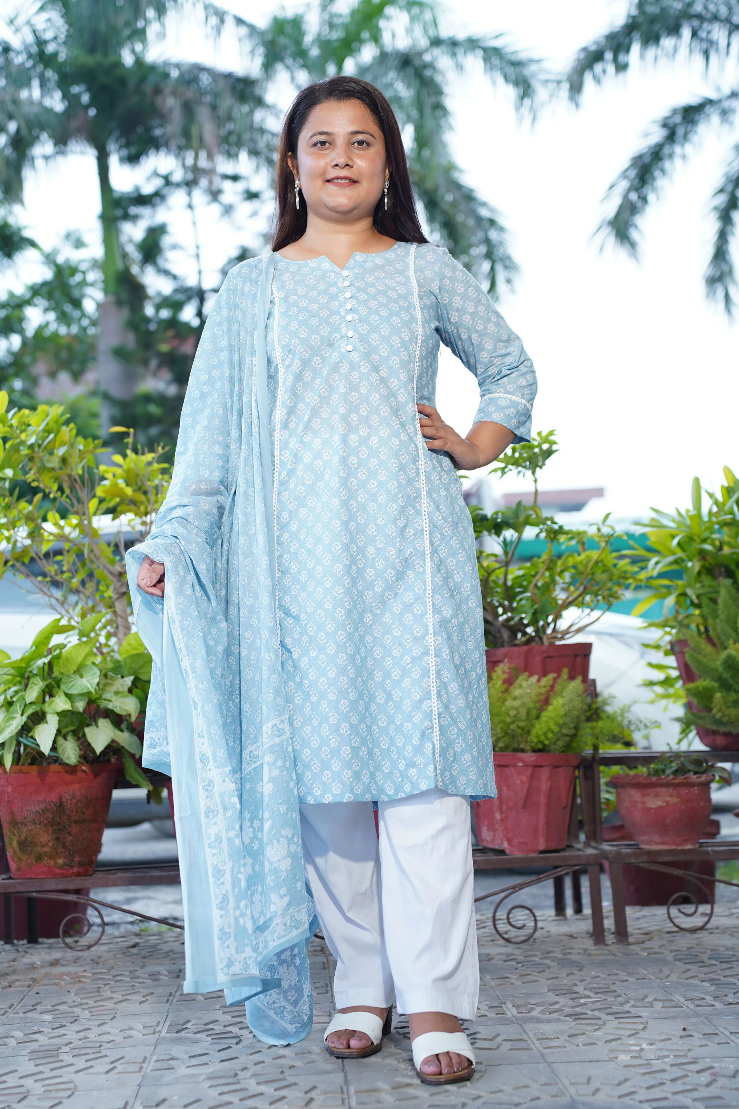 Morning Dew Block Print Suit Set