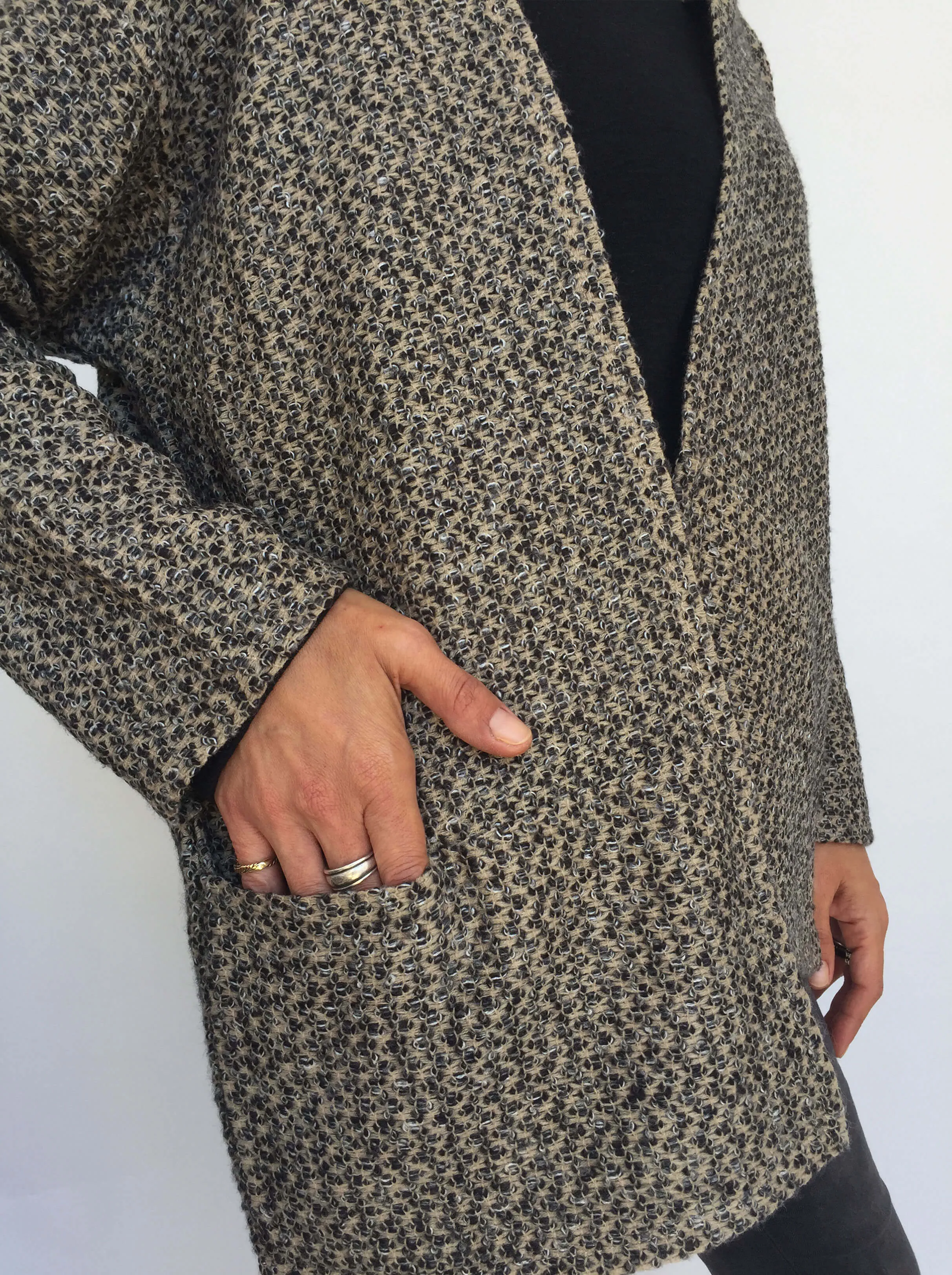 Mottled Knitted Jacket Camel and Black