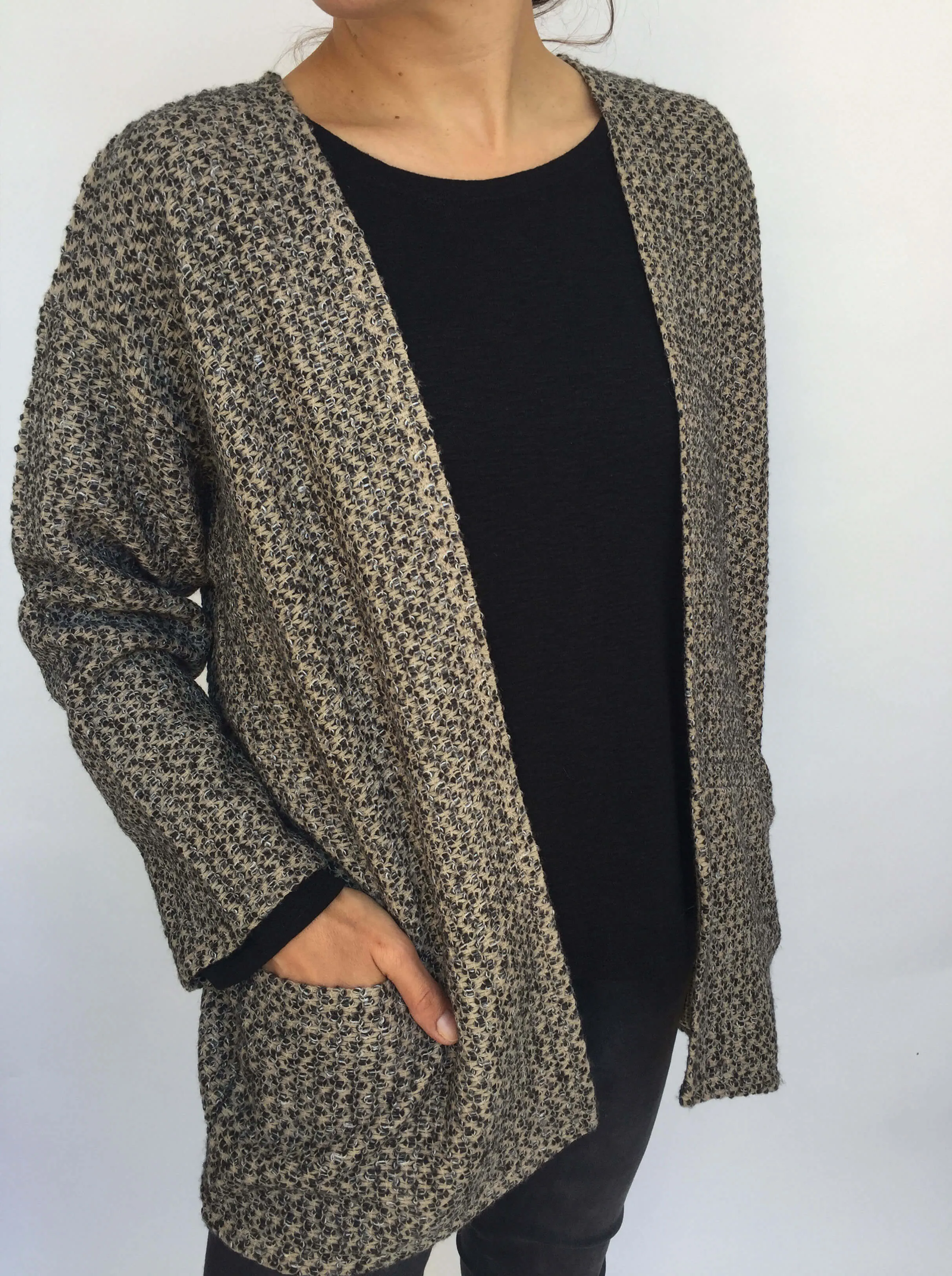 Mottled Knitted Jacket Camel and Black