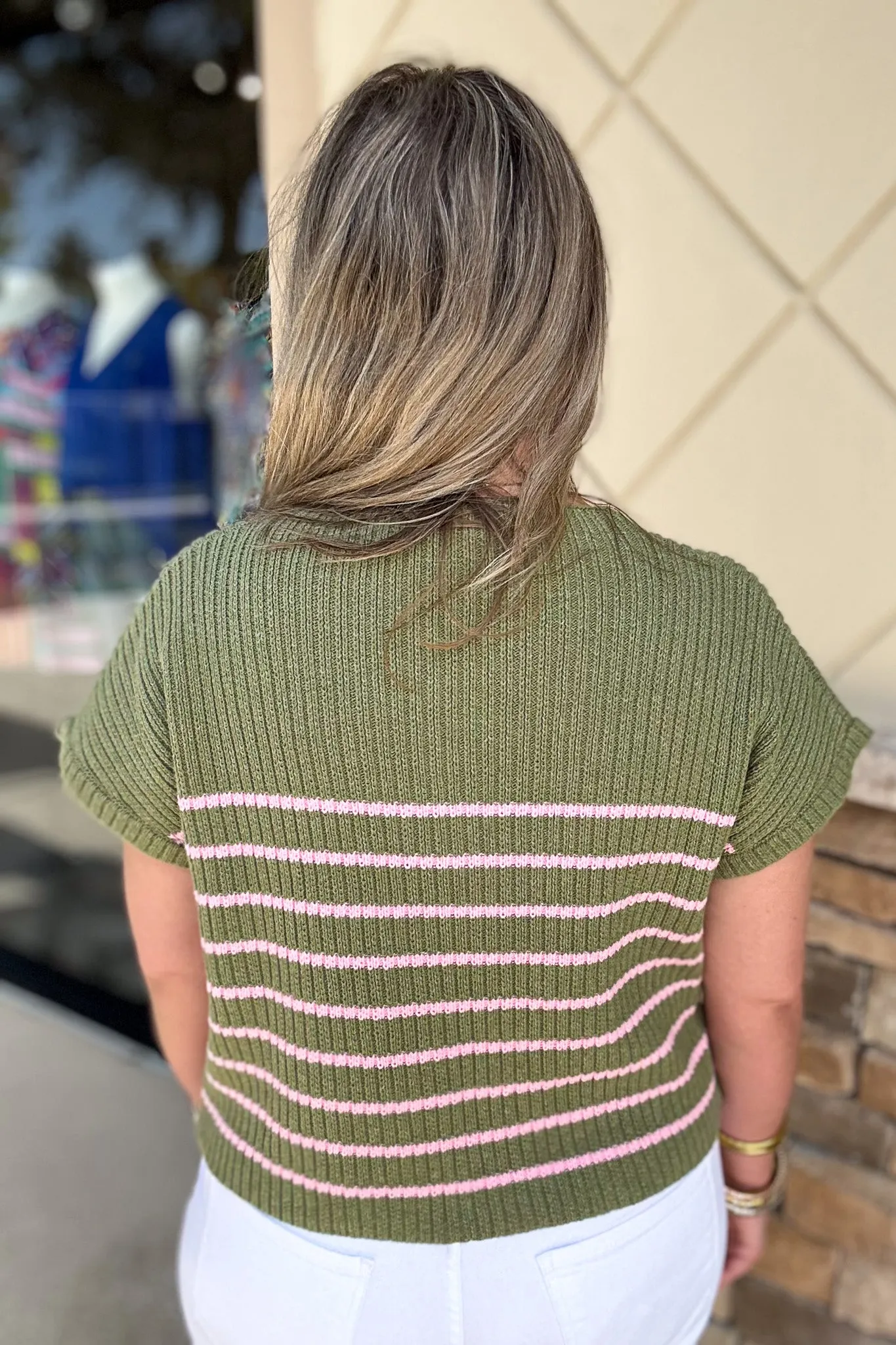 Nantucket Sweater Top - Olive   Pink