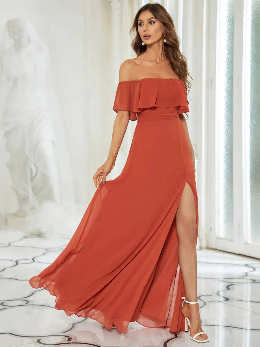 Off the Shoulder High Split Bridesmaid Dress