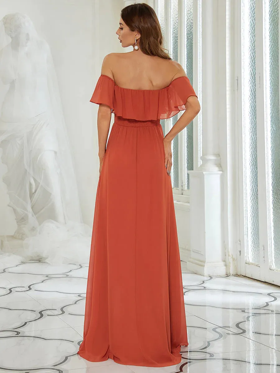 Off the Shoulder High Split Bridesmaid Dress