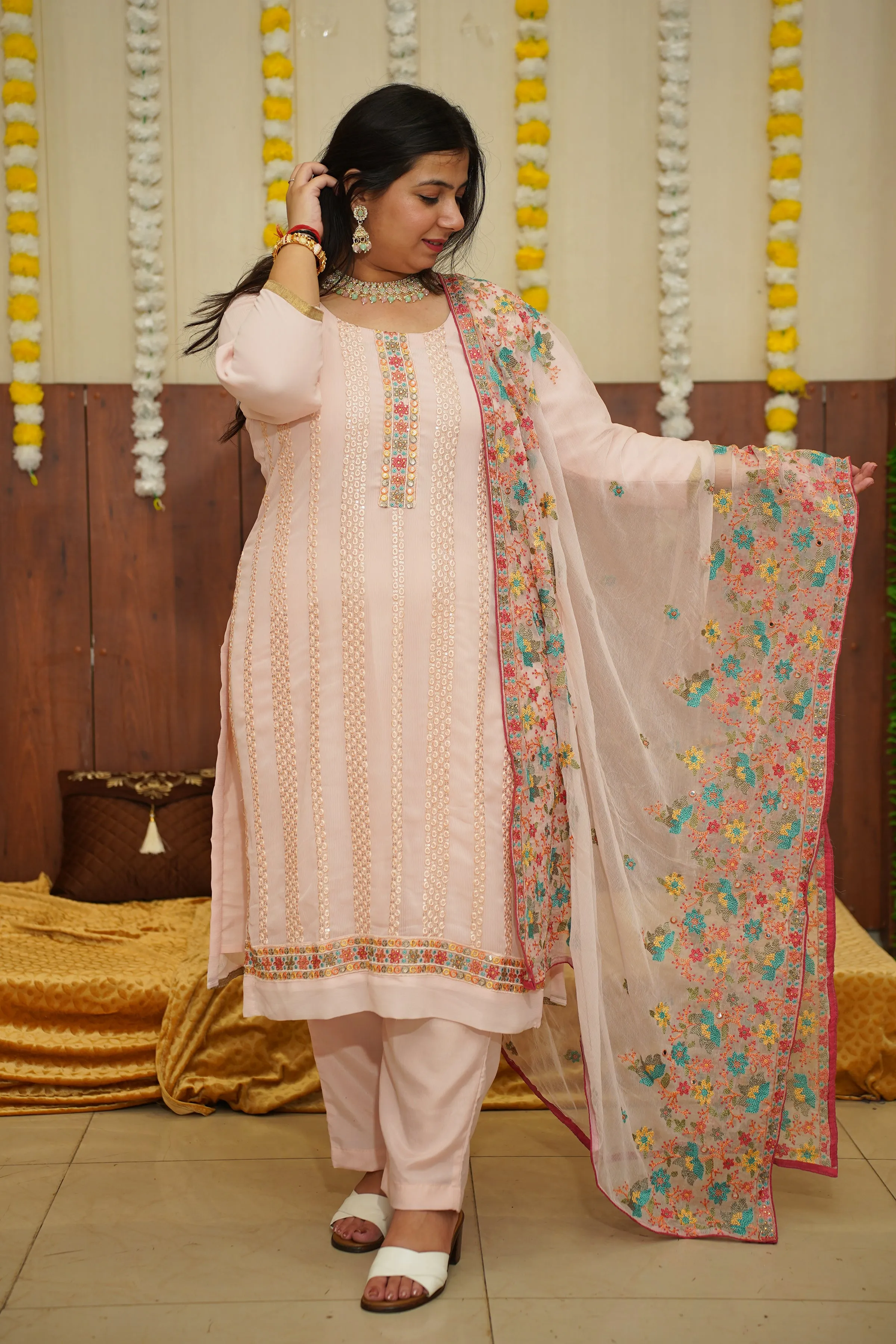 Pastel Pink Georgette Suit Set