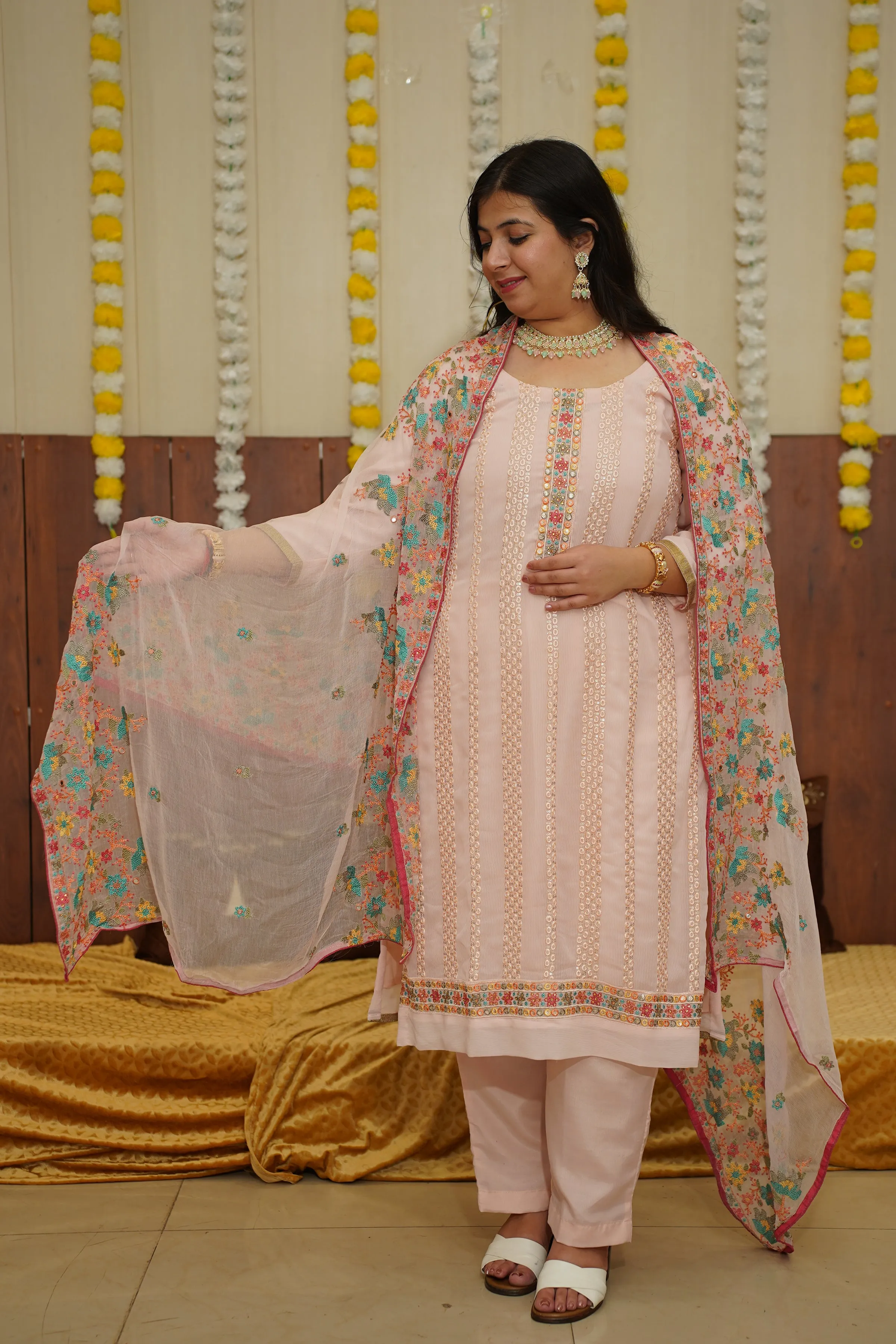 Pastel Pink Georgette Suit Set