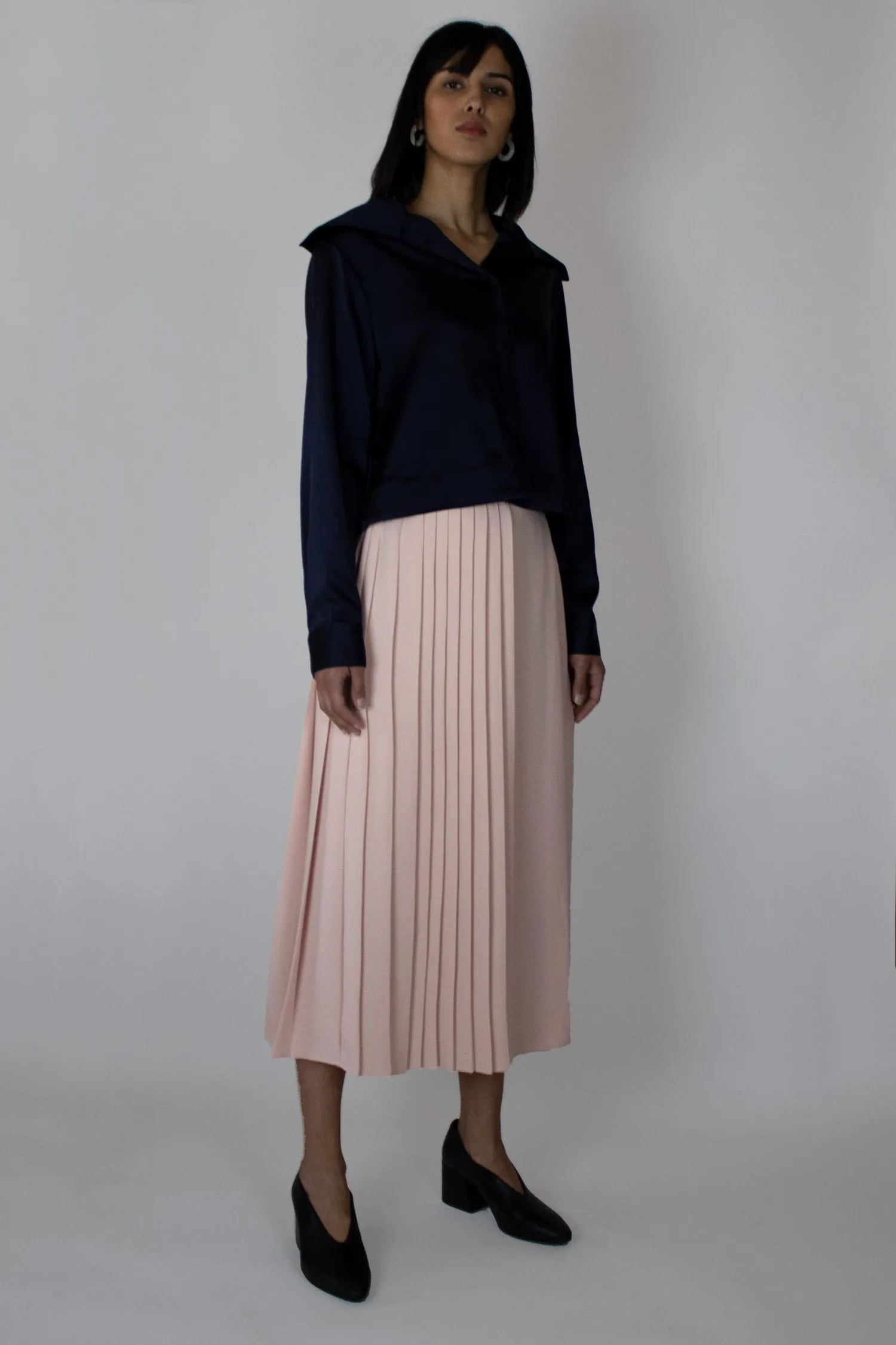 Pink Pleats Midi Skirt